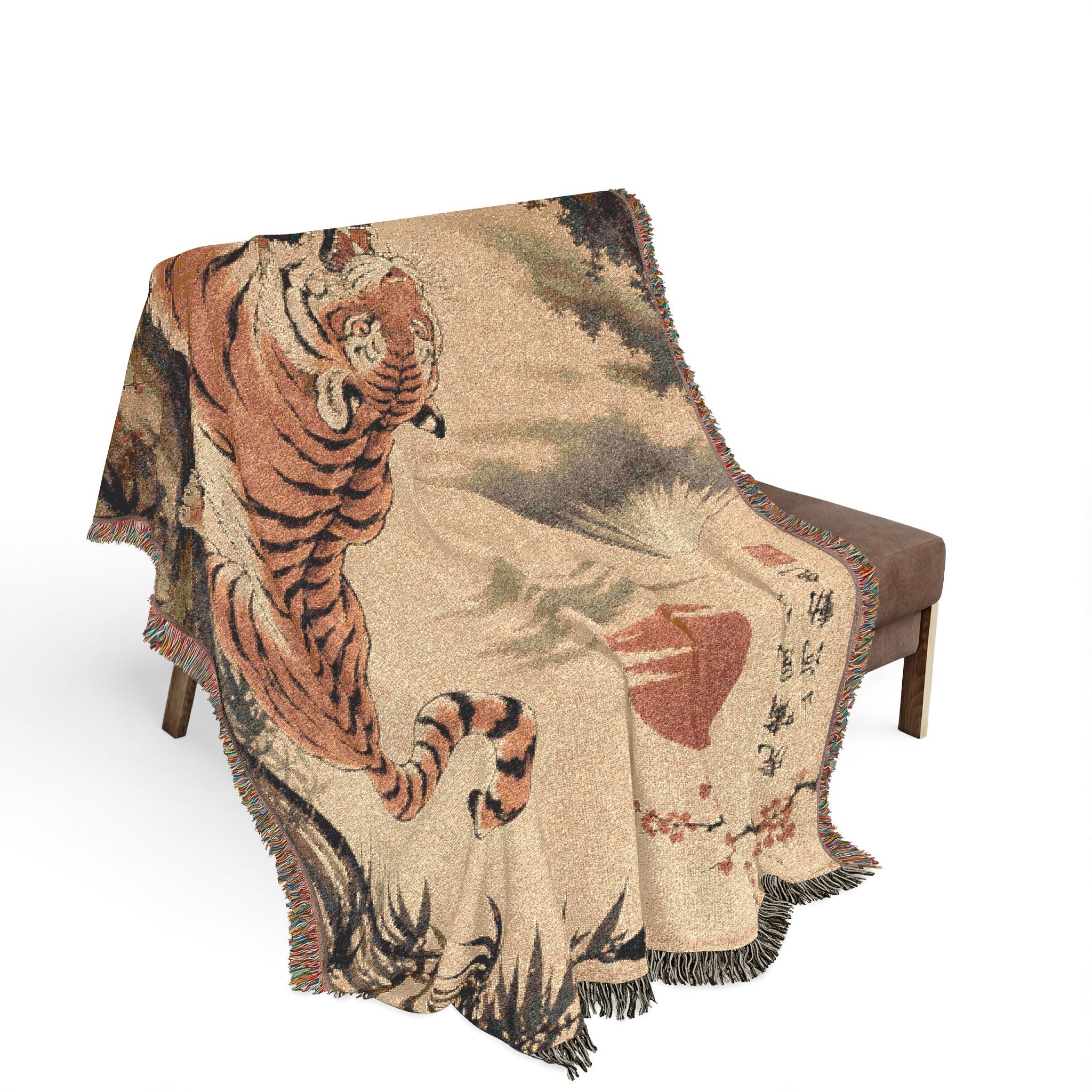Vintage Asian Tiger Woven Blanket | Mountain Moon Tapestry Throw