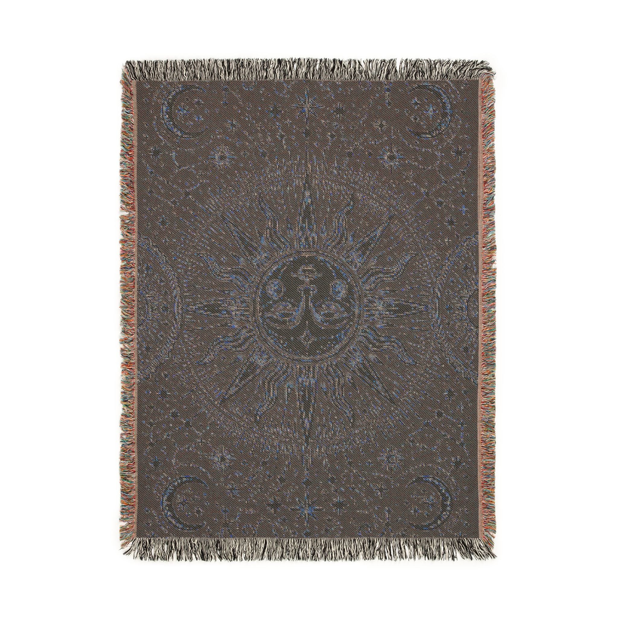 Celestial Sun Moon Tapestry Woven Blanket | Astrological Star Pattern Throw
