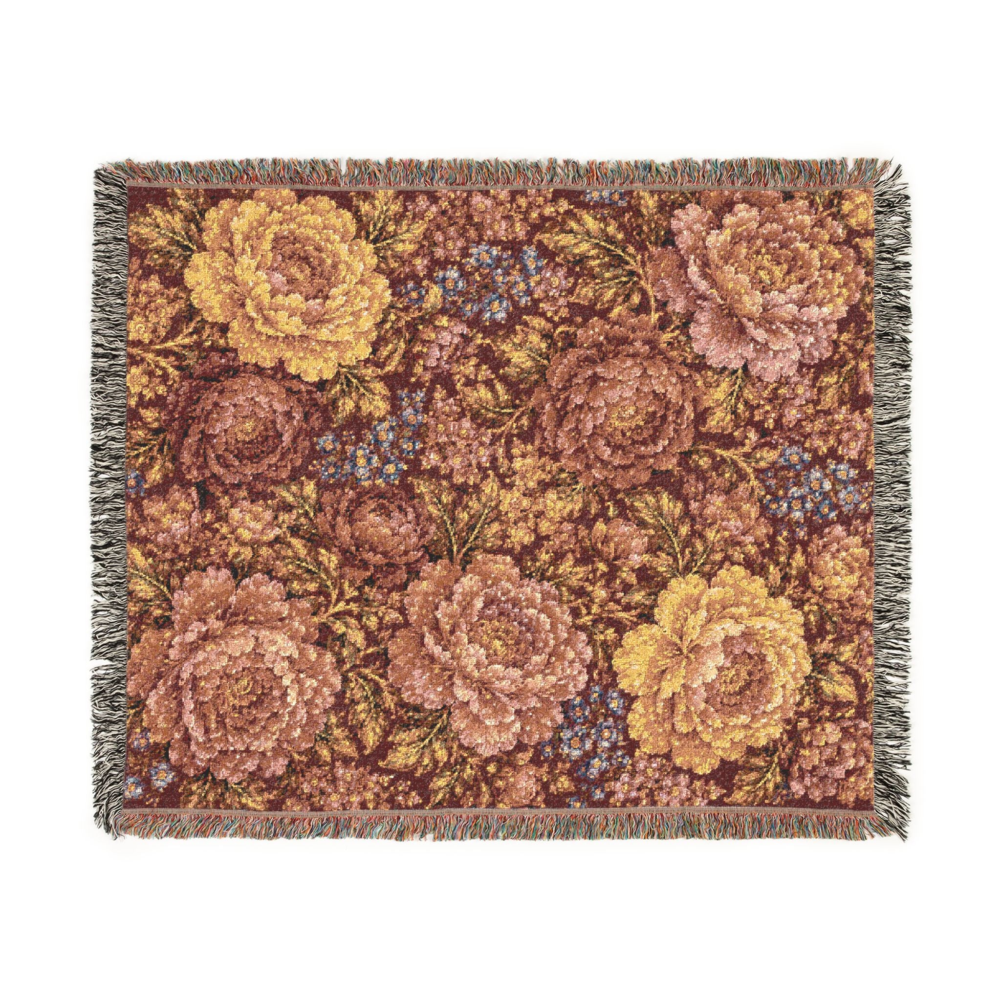 Vintage Mosaic Rose Woven Blanket | Floral Tapestry Throw