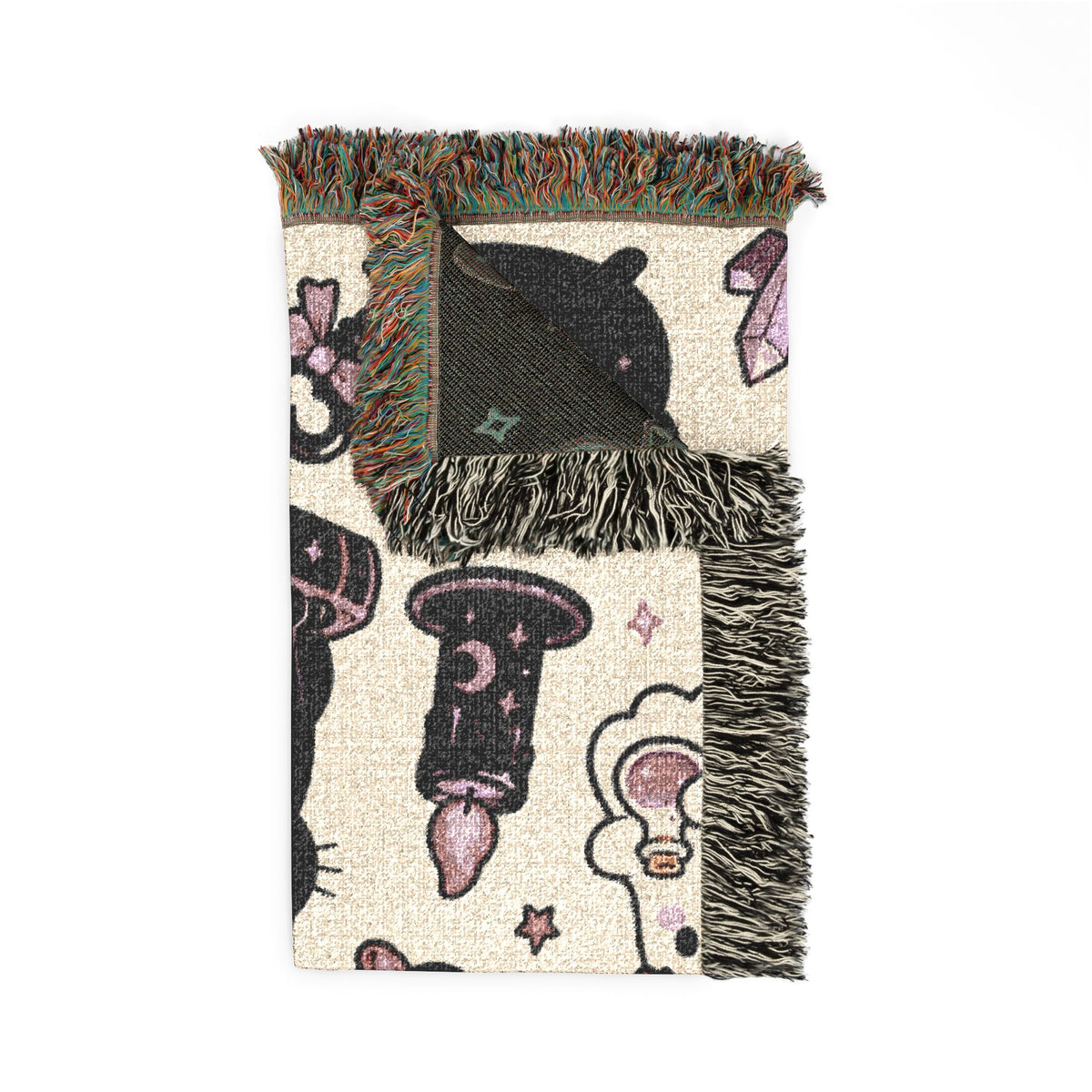 Cute Black Cat Halloween Woven Blanket | Pumpkin, Witch Hat, Candy Pattern