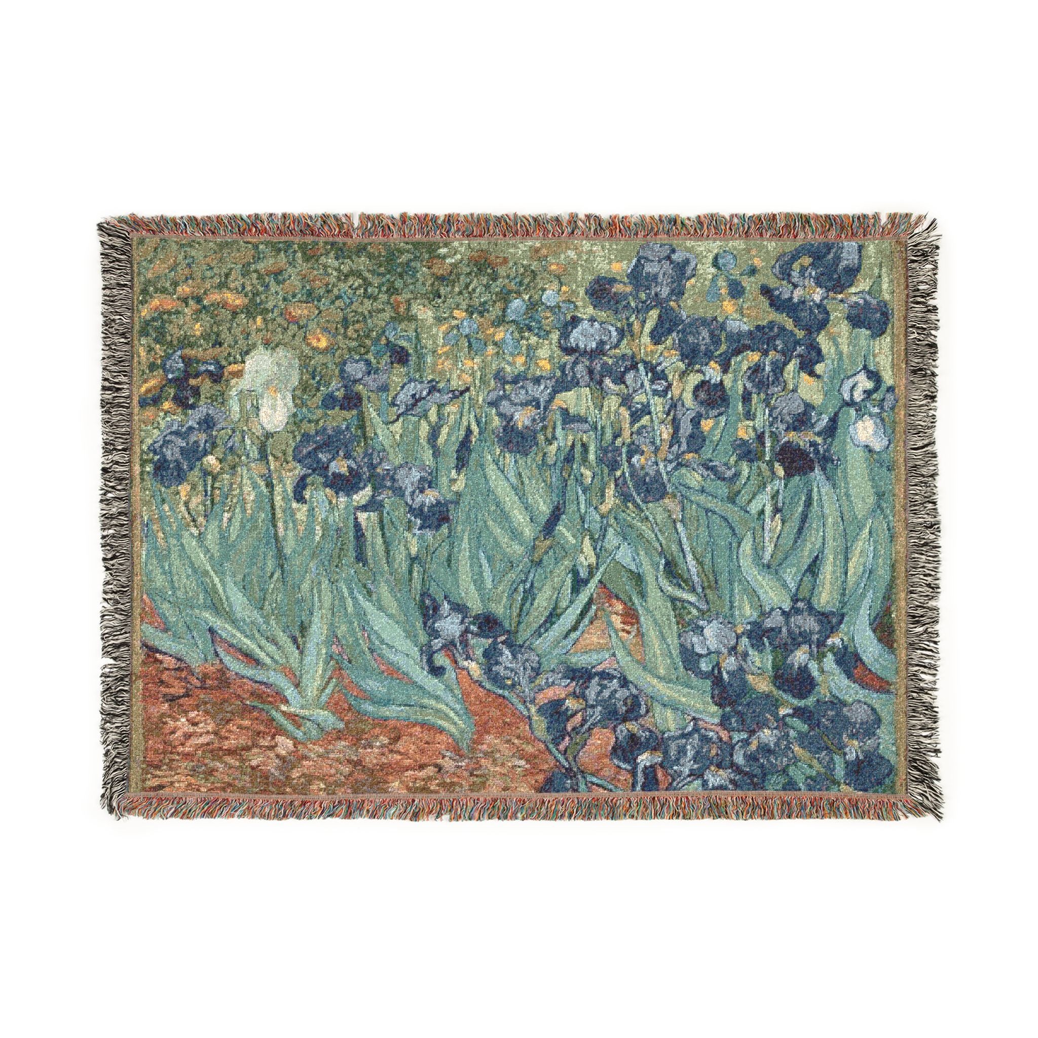 Irises Floral Tapestry Woven Blanket | Van Gogh Inspired Garden Throw