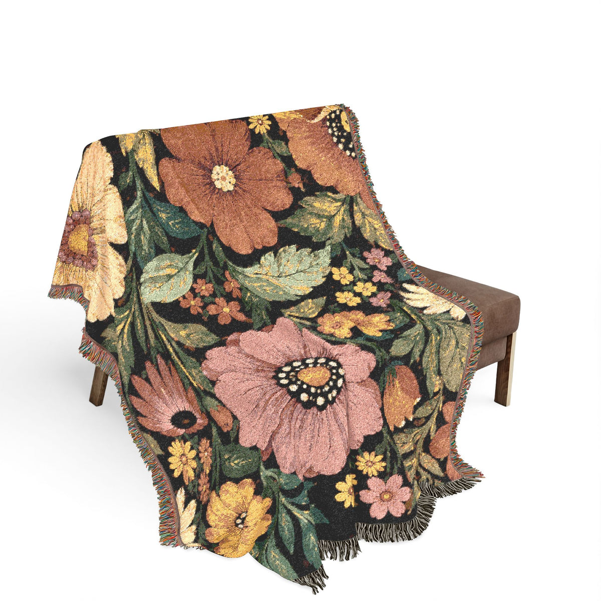 Vintage Floral Woven Blanket | Retro Botanical Throw, Tapestry Style