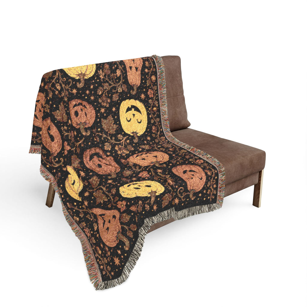 Harvest Pumpkin Pattern Woven Blanket | Fall Jack-o'-Lantern Throw
