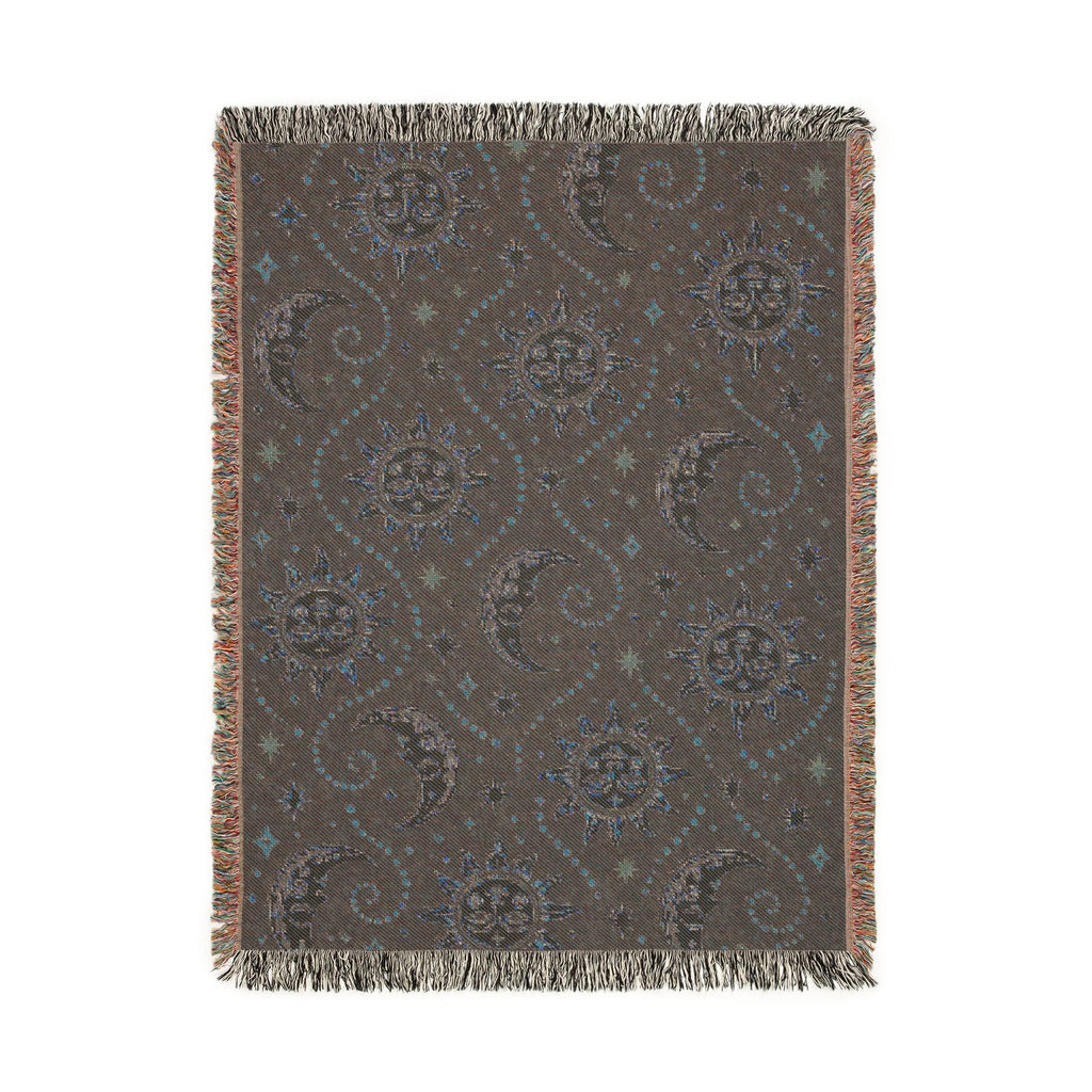 Sun and Moon Pattern Woven Blanket | Celestial Throw, Starry Night Tapestry