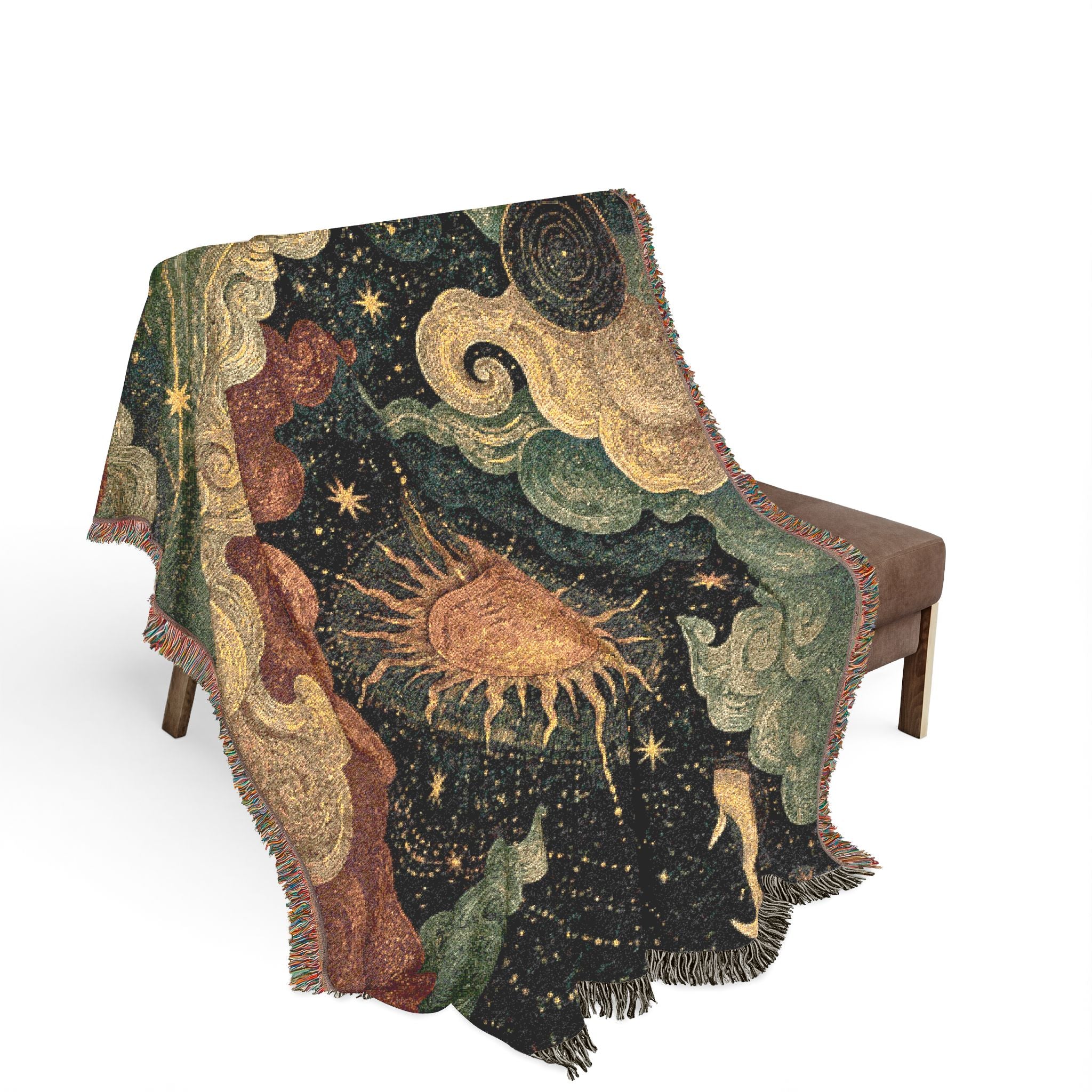 Celestial Sun and Moon Woven Blanket | Tapestry Sky Throw