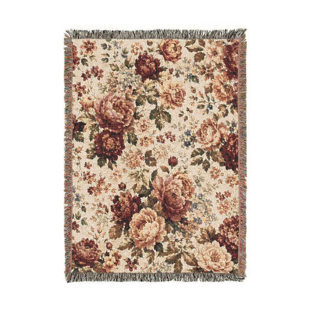 Vintage Floral Woven Blanket | Rose Tapestry Throw