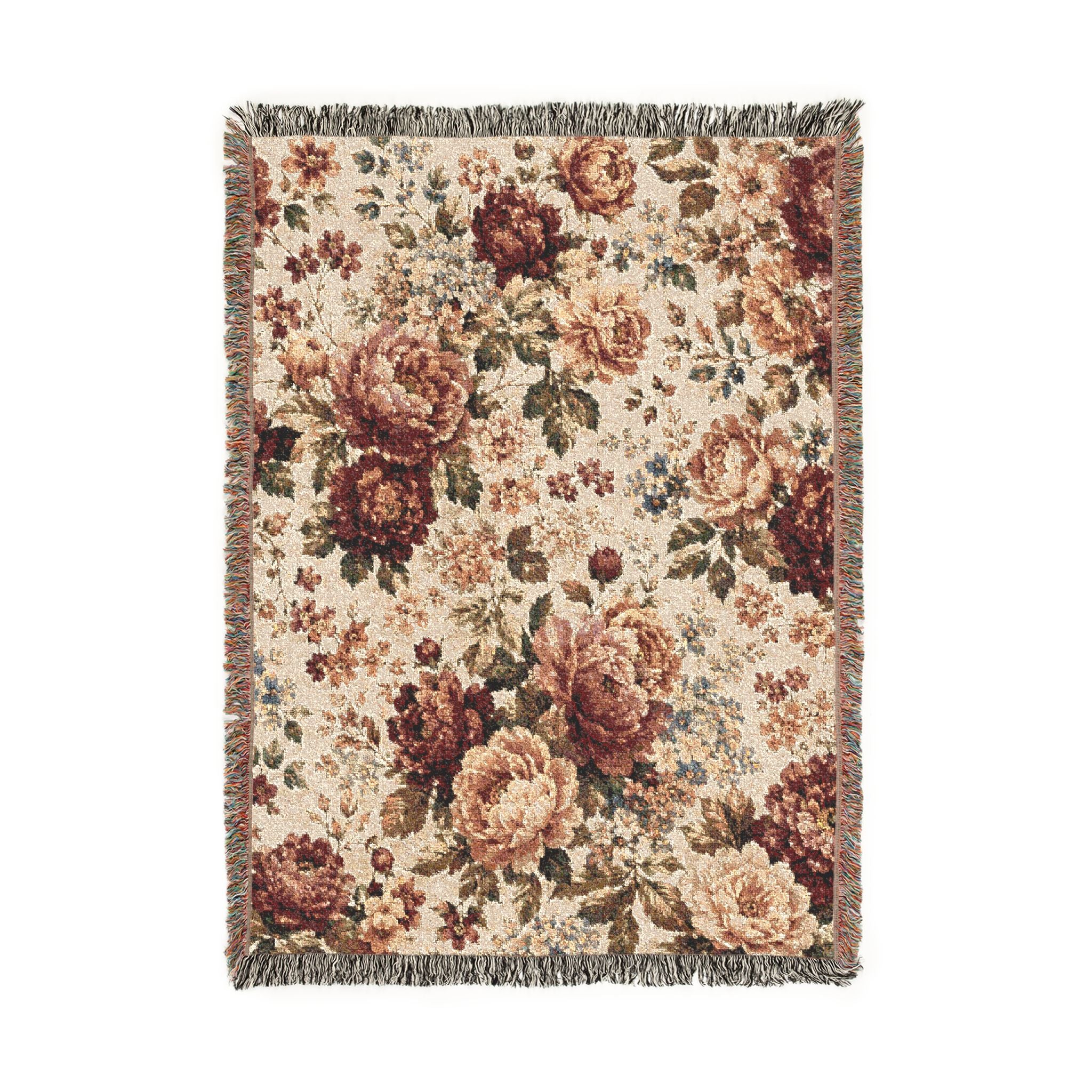 Vintage Floral Woven Blanket | Rose Tapestry Throw