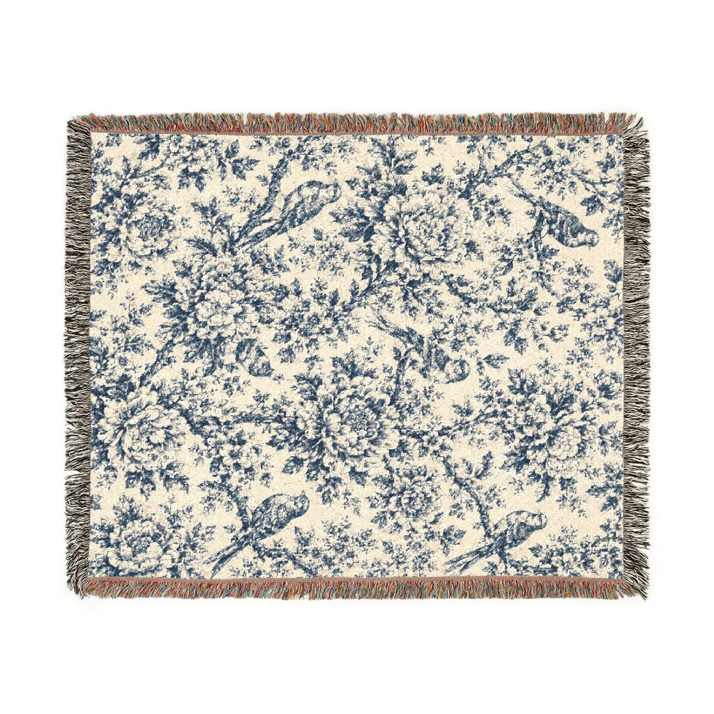 Blue Floral Pattern Woven Blanket | Decorative Throw