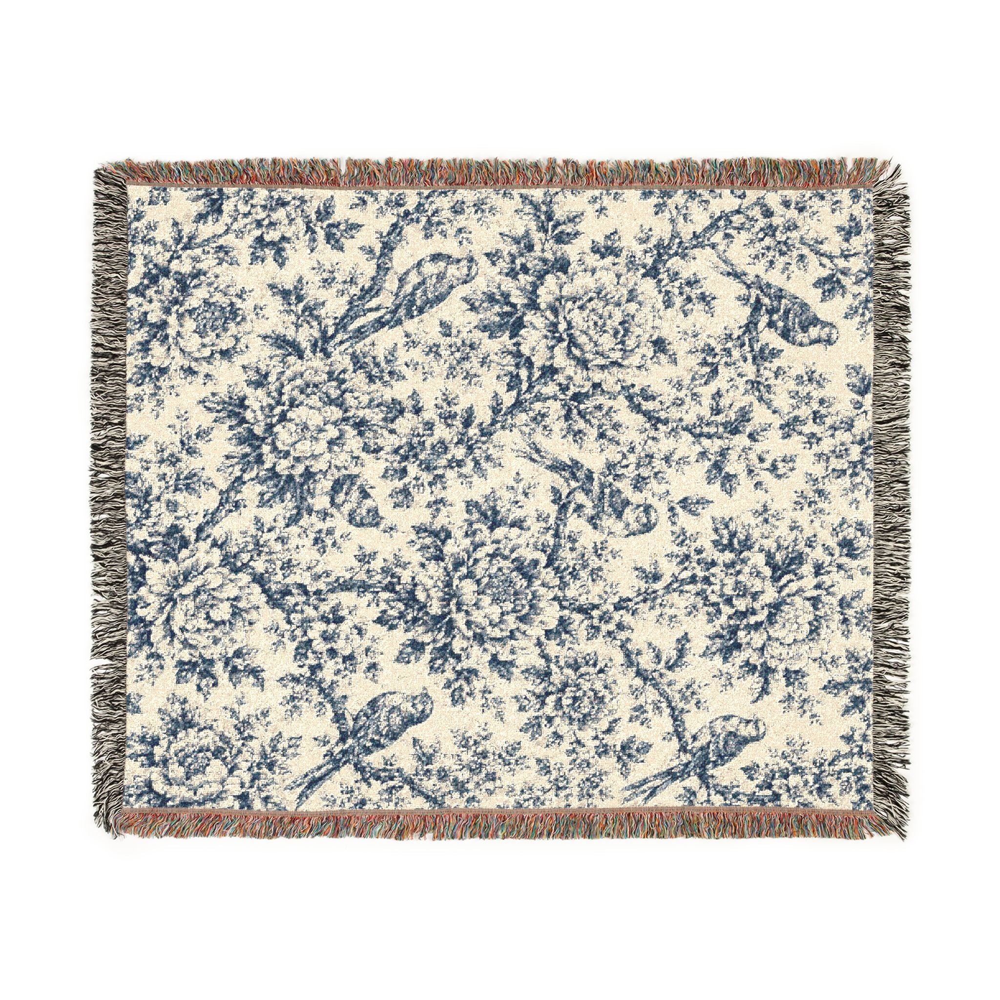 Blue Floral Pattern Woven Blanket | Decorative Throw