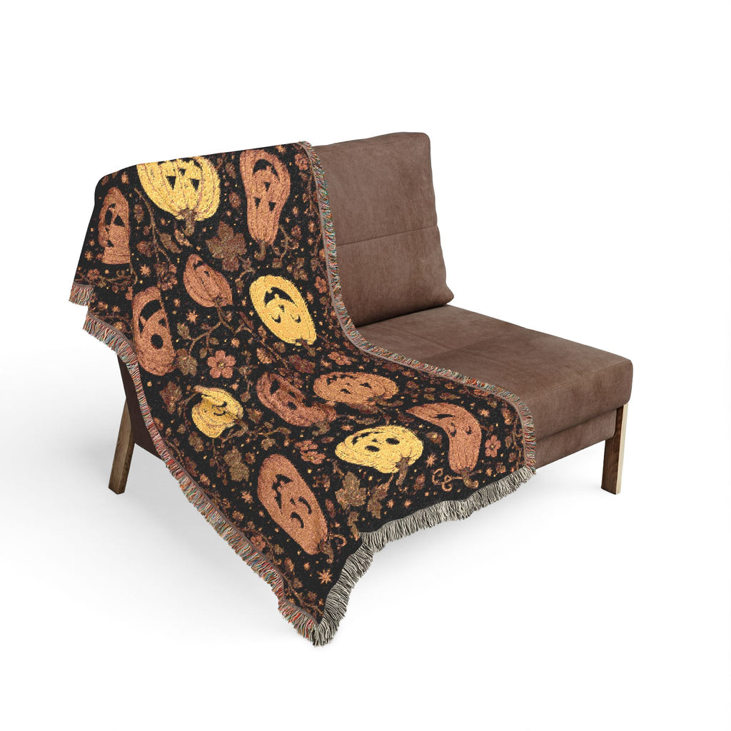 Harvest Pumpkin Pattern Woven Blanket | Fall Jack-o'-Lantern Throw
