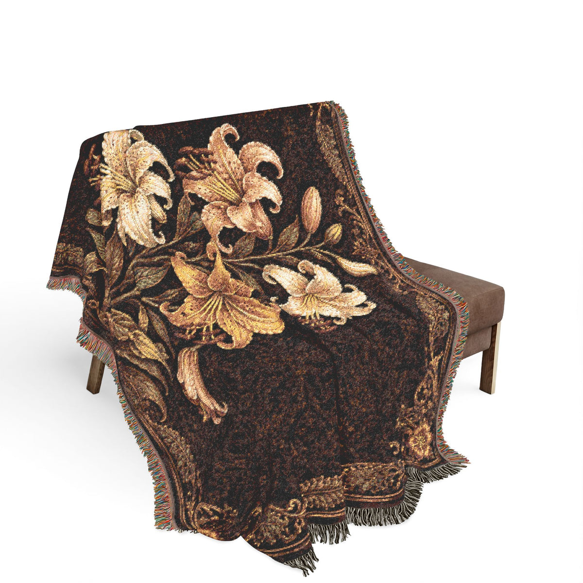 Vintage Floral Lily Woven Blanket | Decorative Throw, Tapestry-Style