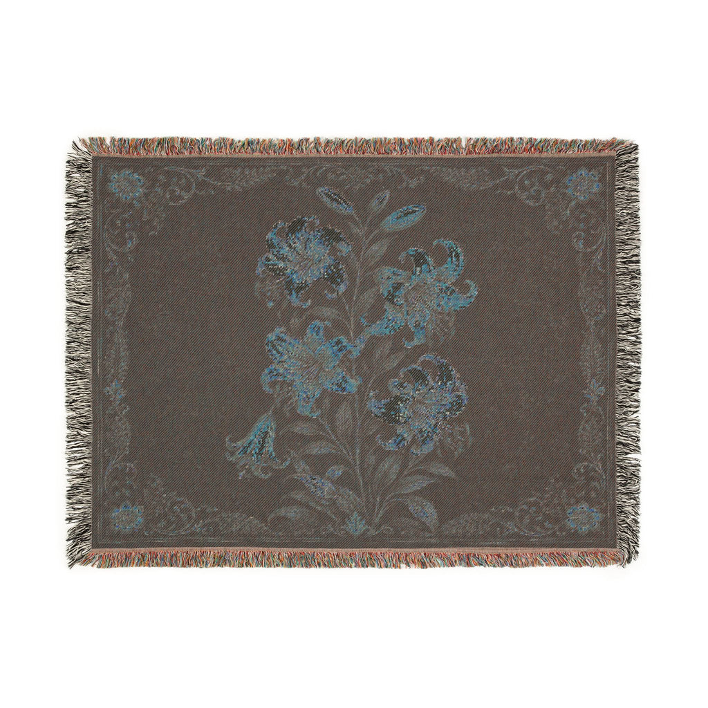 Floral Woven Throw Blanket — Vintage Lily Tapestry Accent