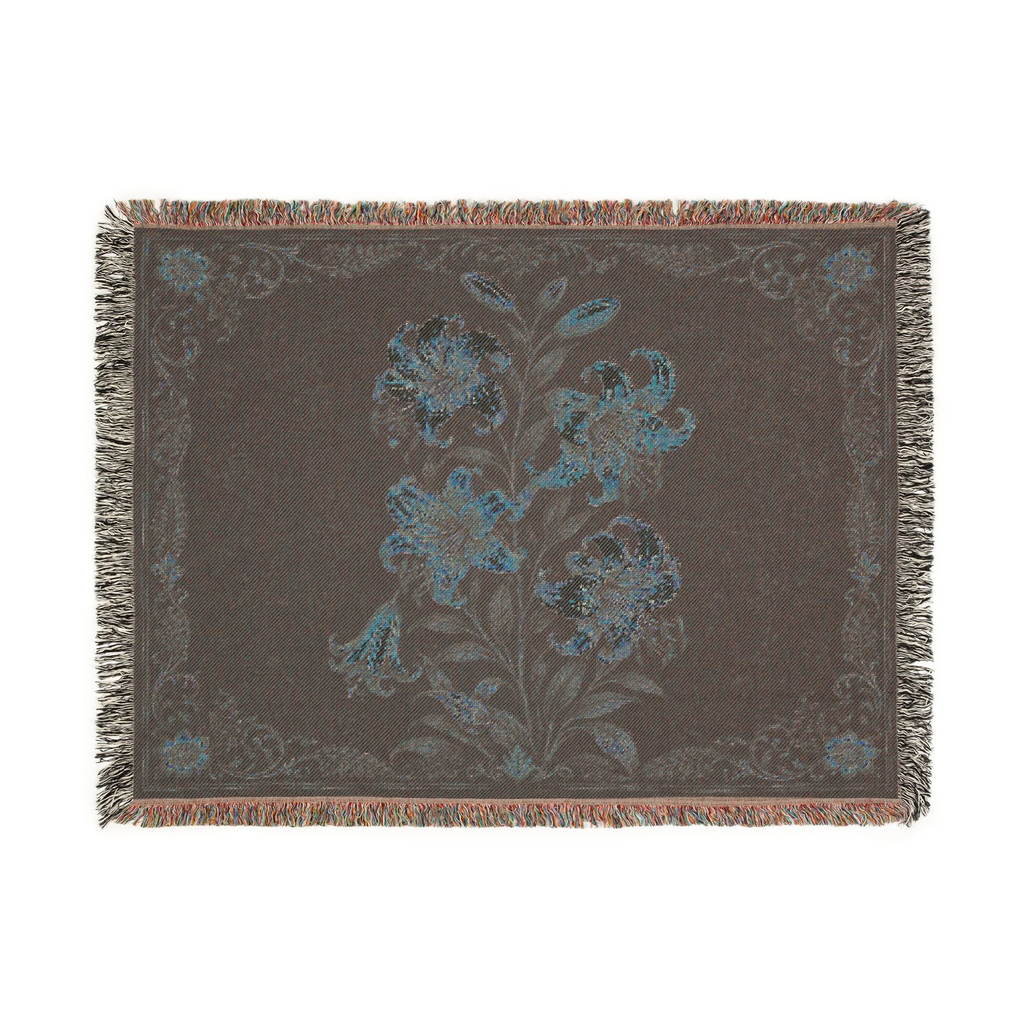 Floral Woven Throw Blanket — Vintage Lily Tapestry Accent