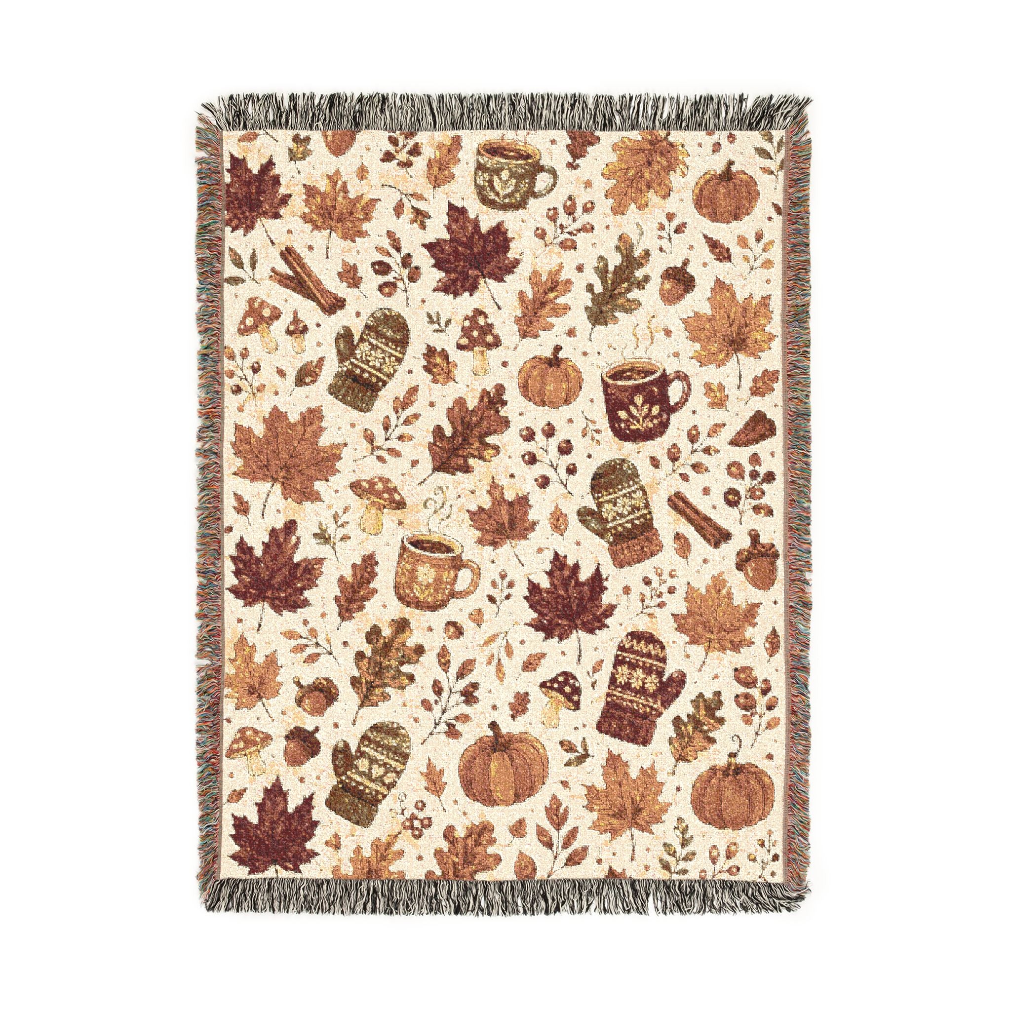 Autumn Leaves Pattern Woven Blanket | Fall Rustic Throw