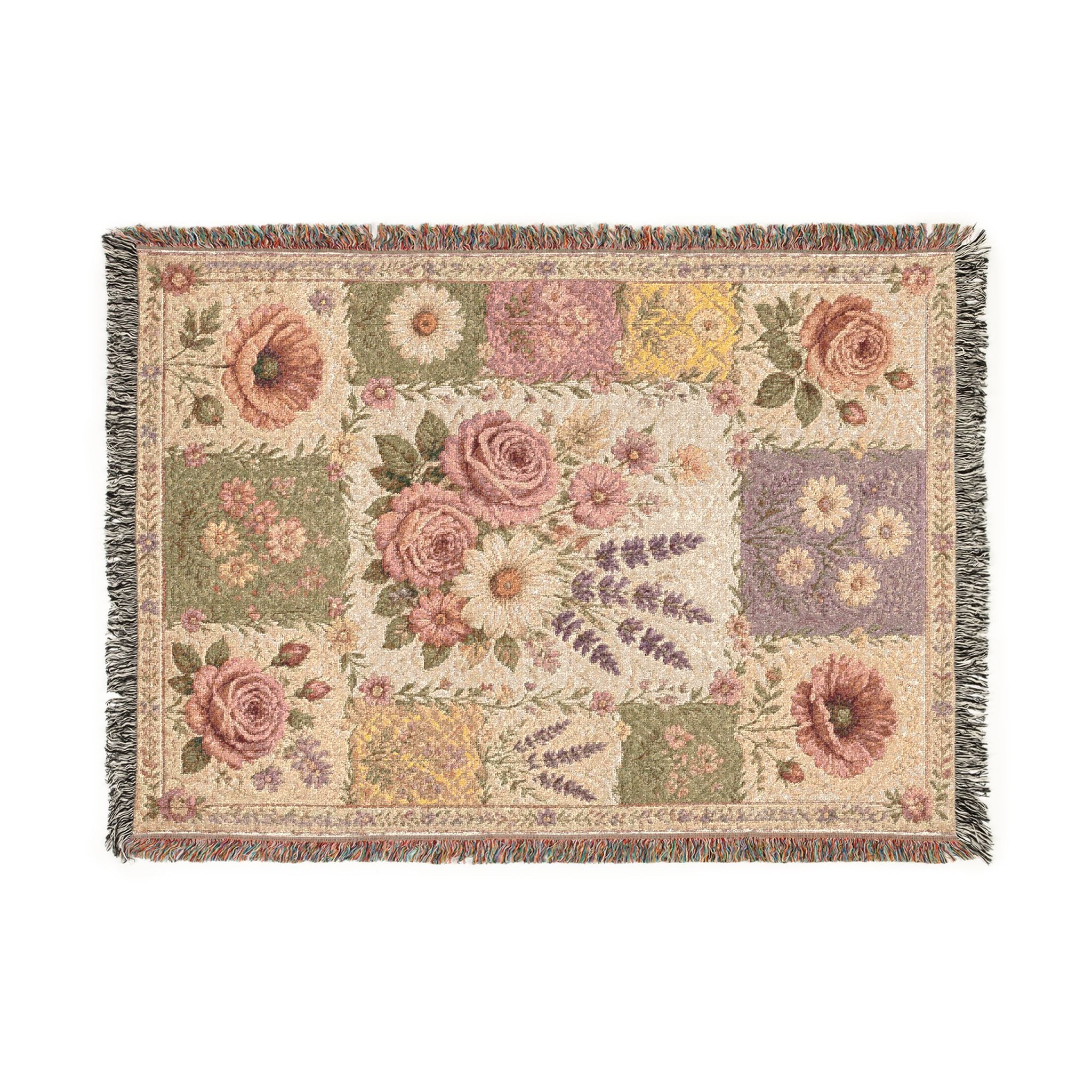 Floral Patchwork Woven Blanket