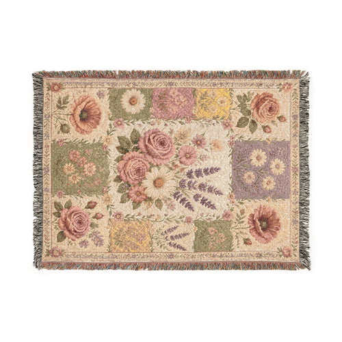 Floral Patchwork Woven Blanket