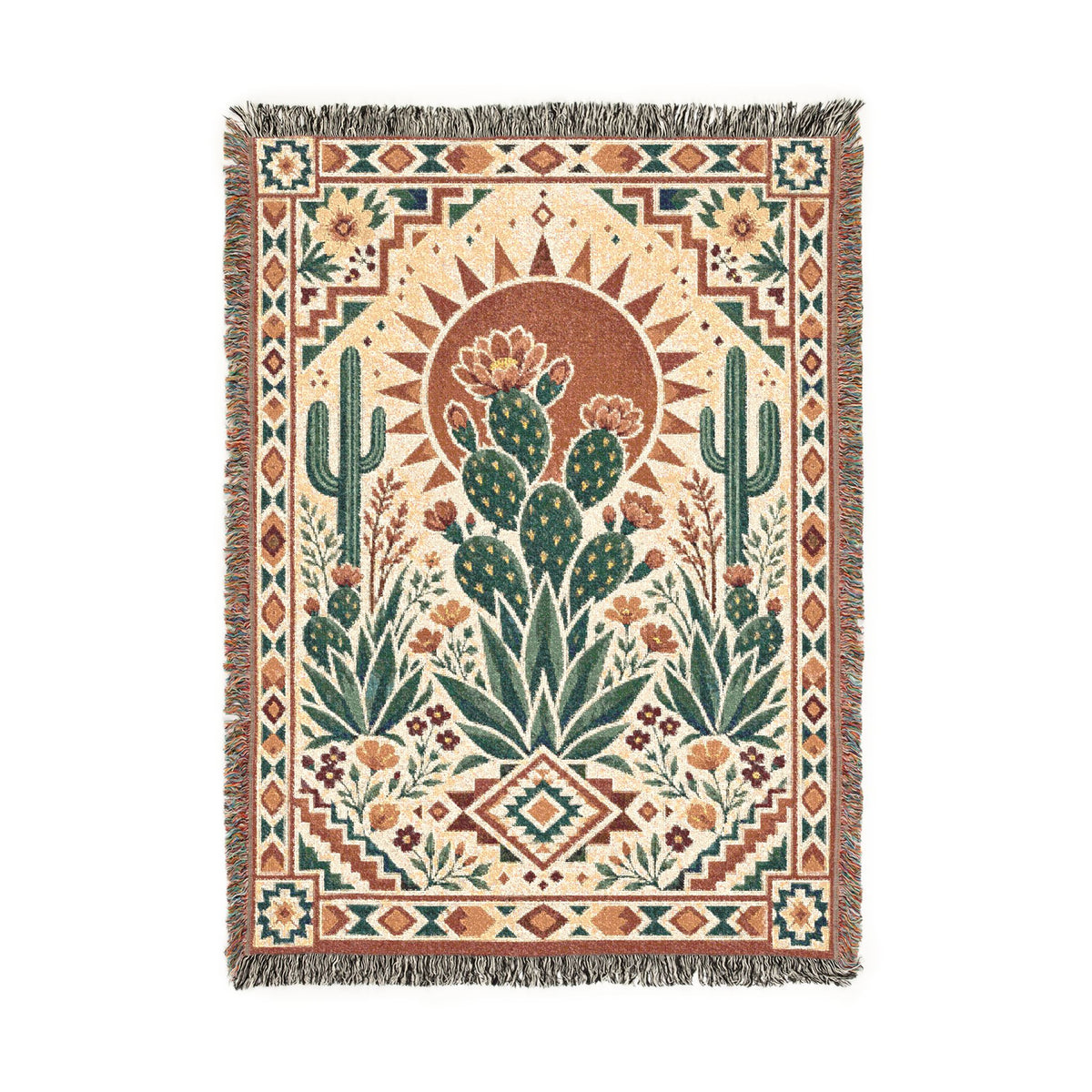 Desert Cactus Sun Woven Blanket | Southwestern Throw