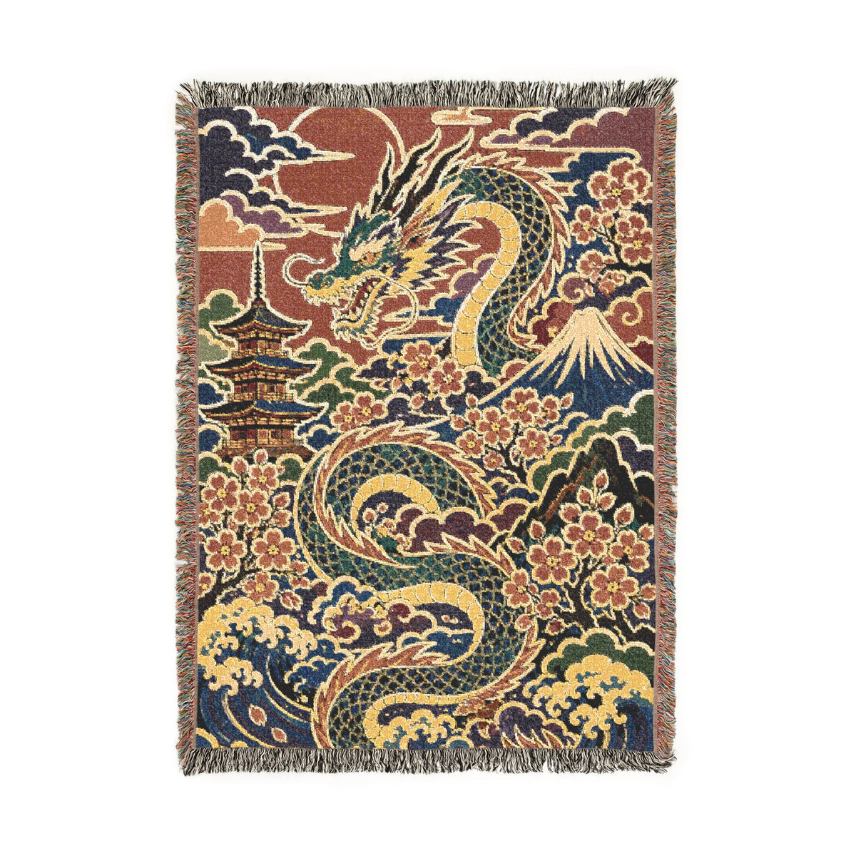 Dragon Tapestry Woven Blanket | Mythical Serpent Pattern Throw