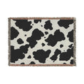 Black and White Cow Print Woven Blanket | Farmhouse Throw, Animal Spot Pattern