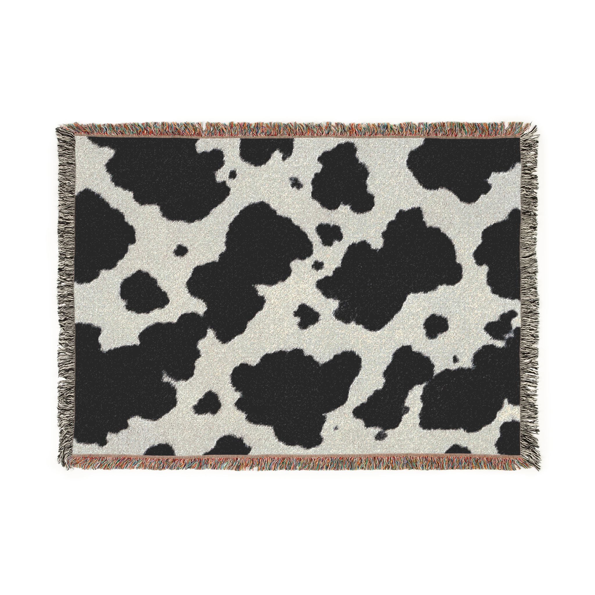 Black and White Cow Print Woven Blanket | Farmhouse Throw, Animal Spot Pattern