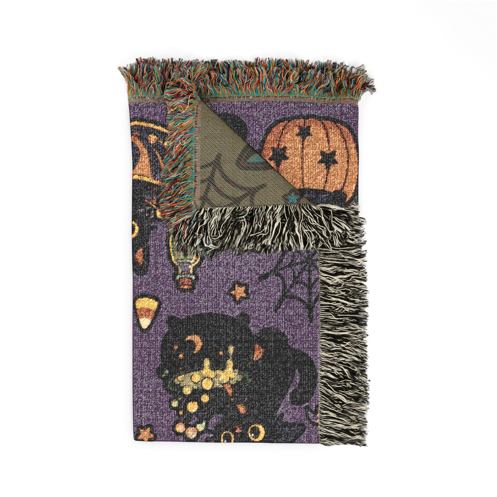 Pixel Halloween Cats Woven Blanket | Spooky Night Pattern