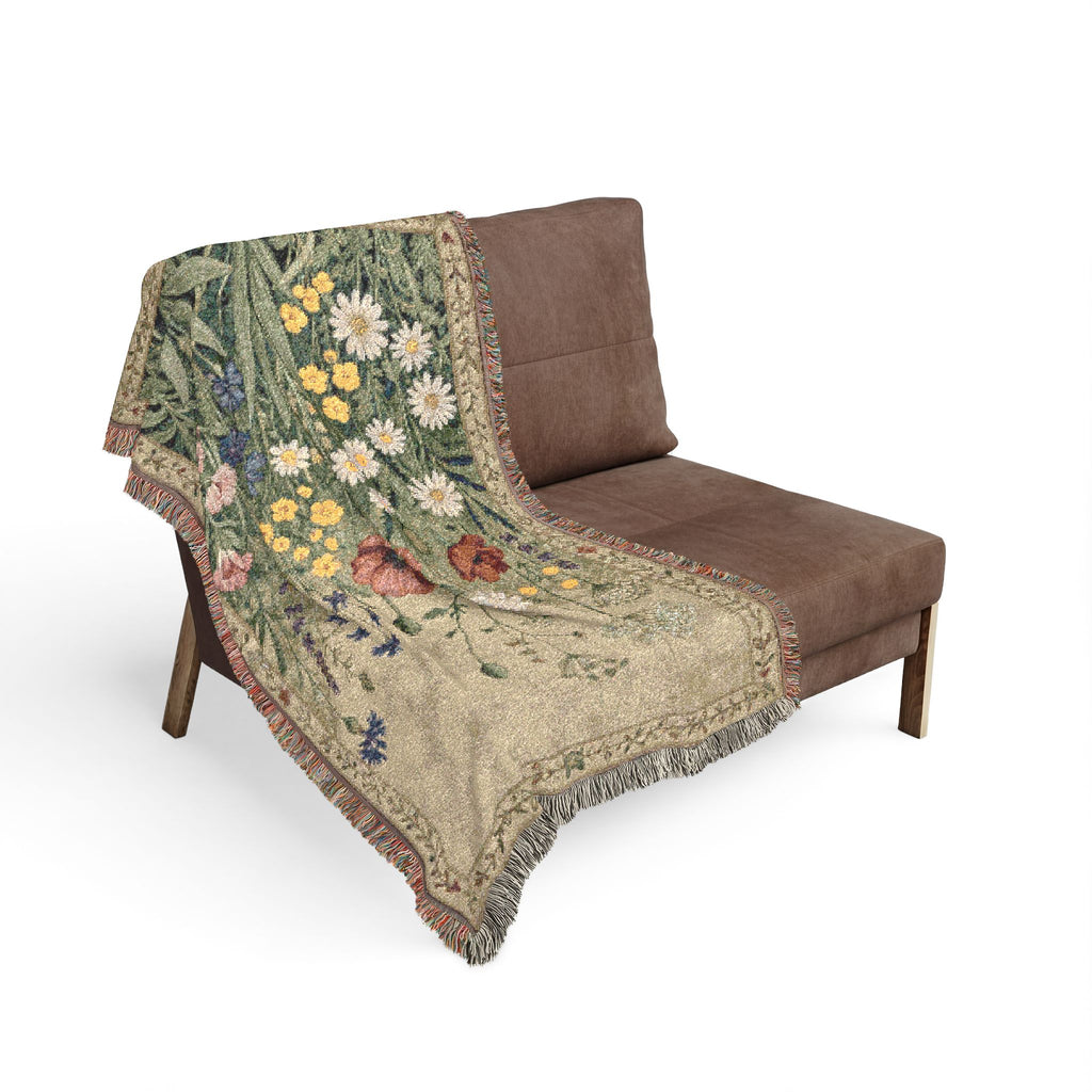 Vintage Floral Tapestry Woven Blanket | Wildflower Garden Throw