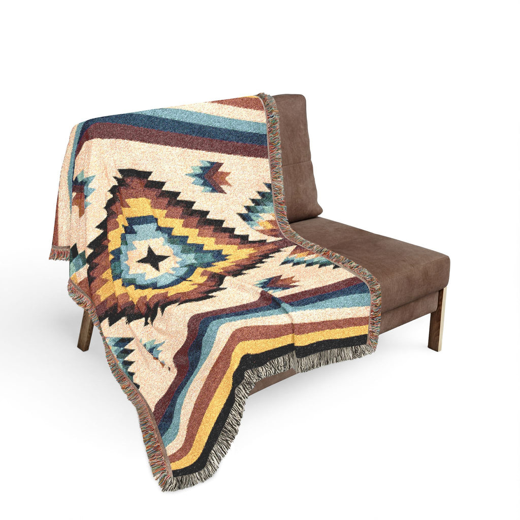Southwestern Diamond Pattern Woven Blanket | Aztec Navajo Medallion Throw