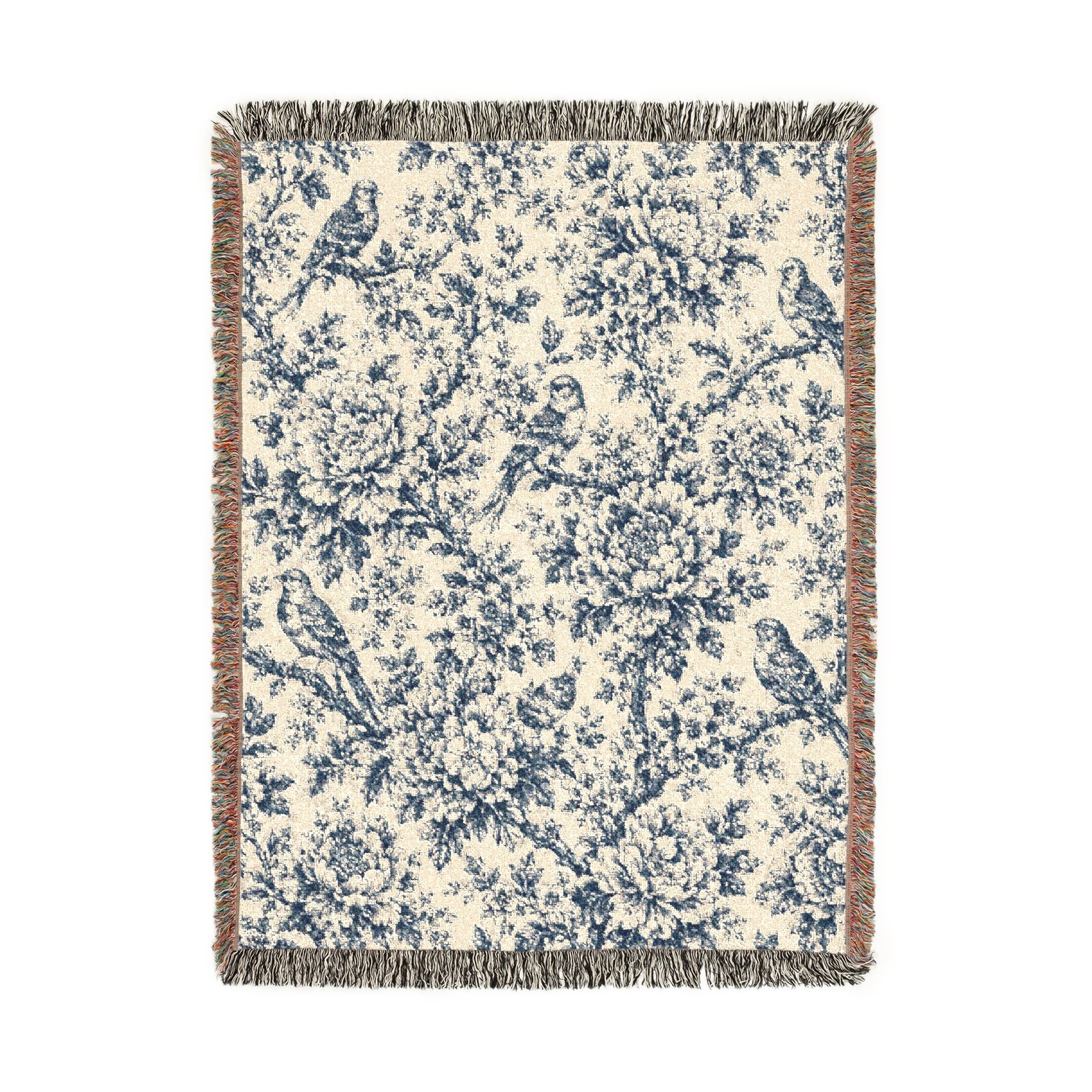Blue Floral Pattern Woven Blanket | Decorative Throw