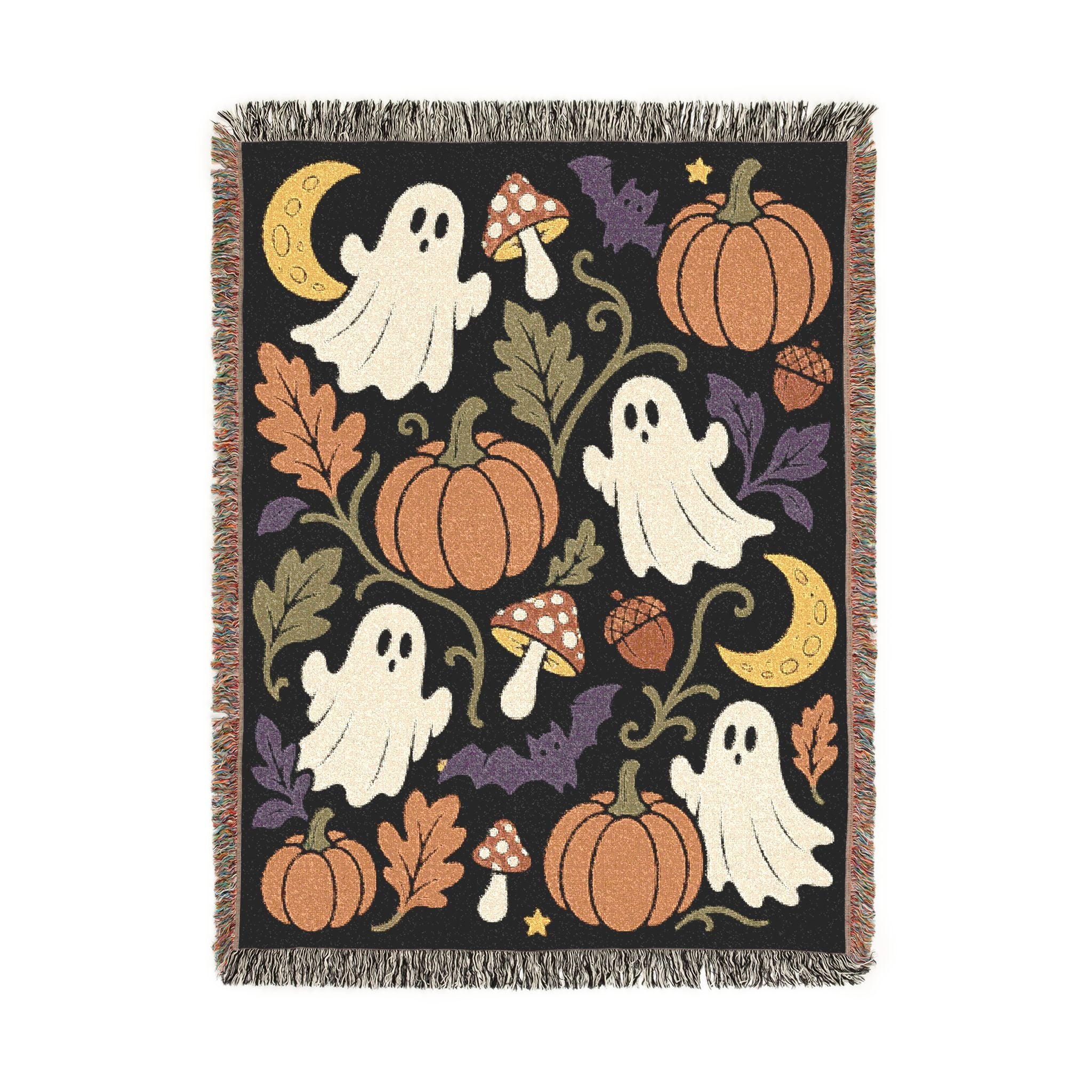 Halloween Ghosts and Pumpkins Woven Blanket | Spooky Fall Throw