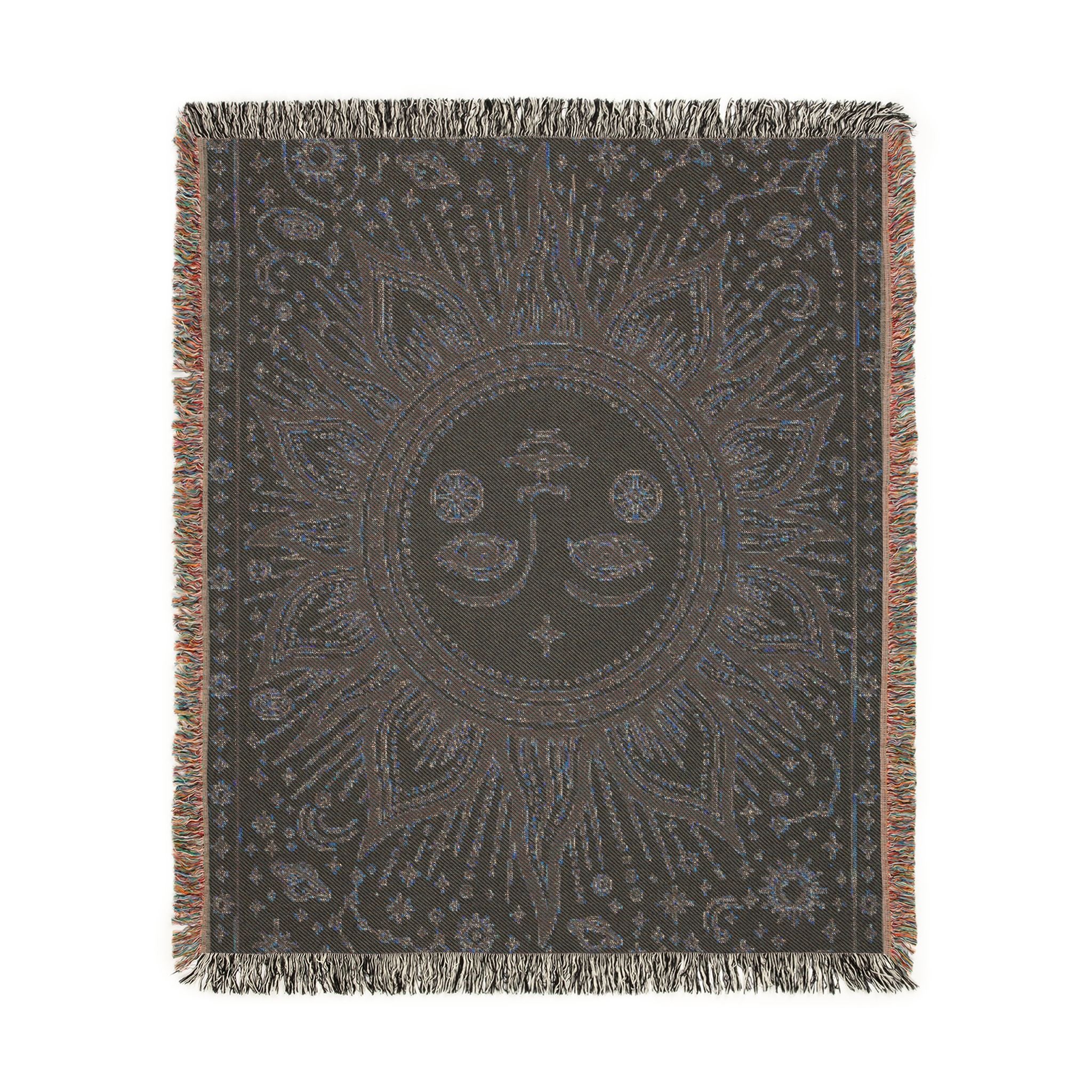 Celestial Sun and Moon Woven Blanket | Boho Tapestry Throw