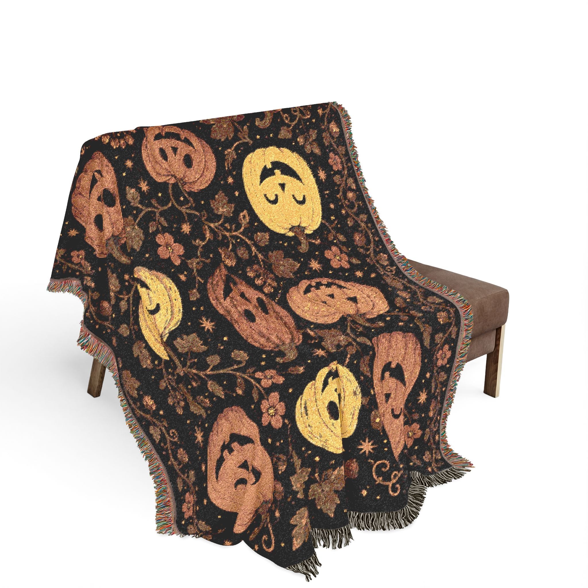 Harvest Pumpkin Pattern Woven Blanket | Fall Jack-o'-Lantern Throw