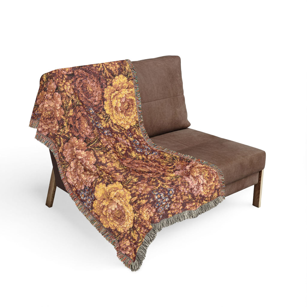 Vintage Mosaic Rose Woven Blanket | Floral Tapestry Throw