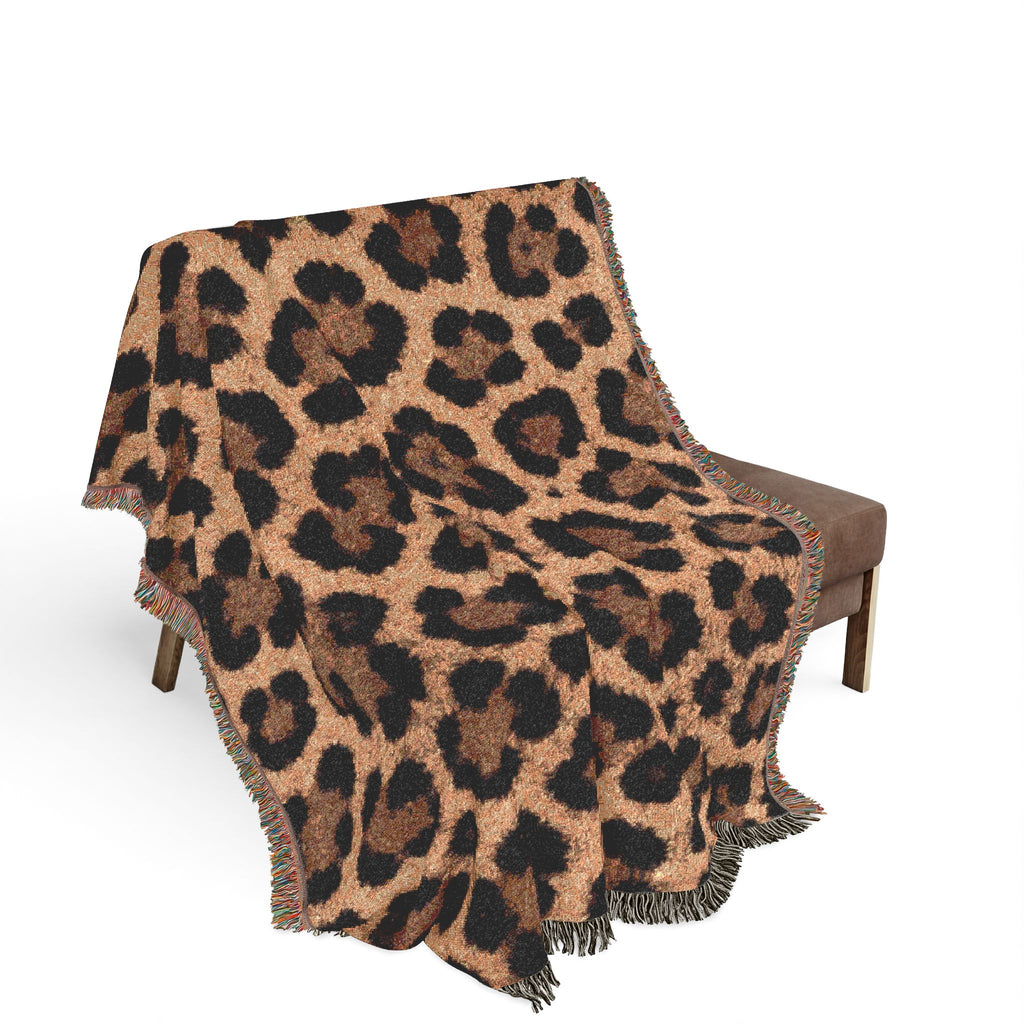 Leopard Print Woven Blanket – Cozy Animal Print Throw for Home & Travel