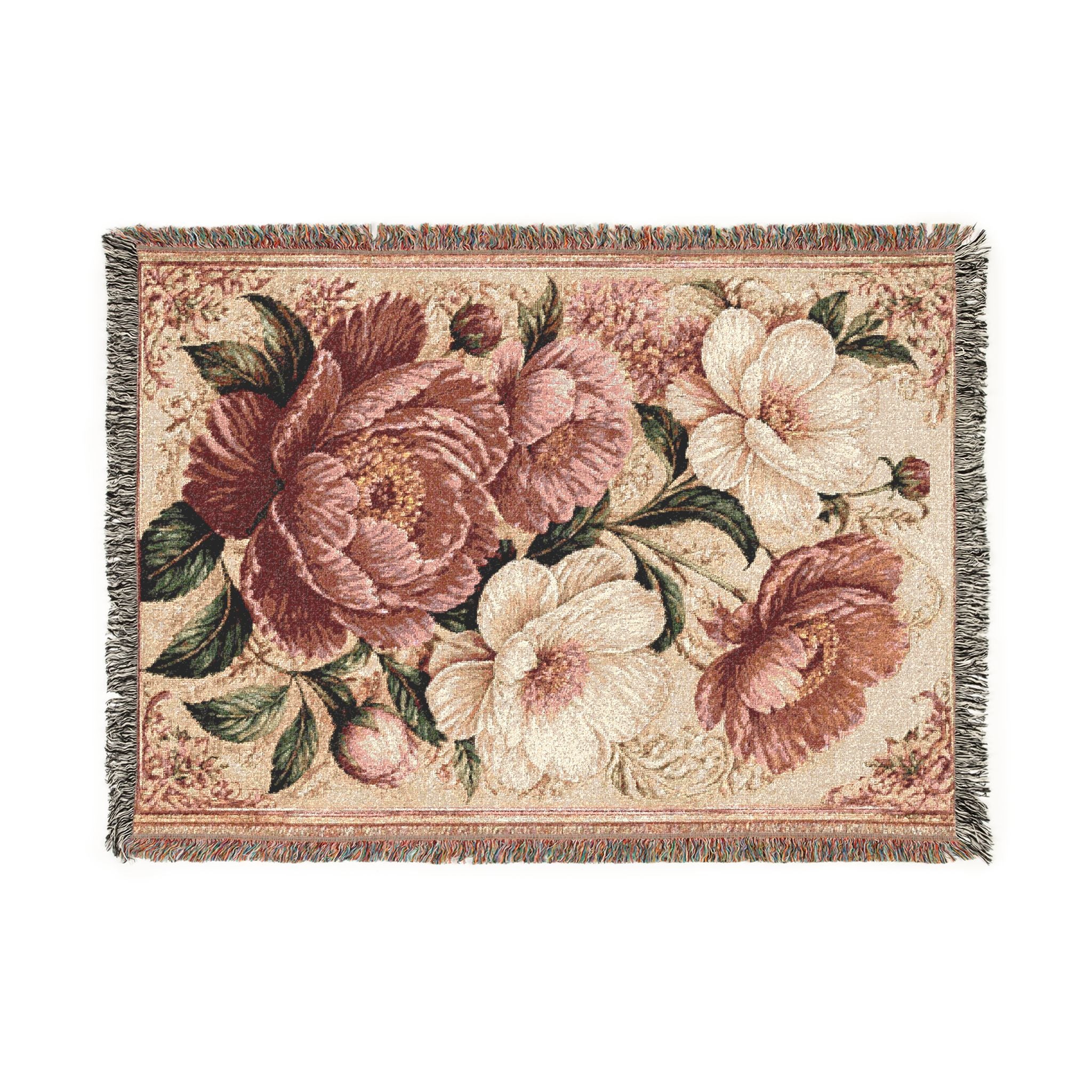Vintage Floral Tapestry Woven Blanket | Rose Bouquet Throw