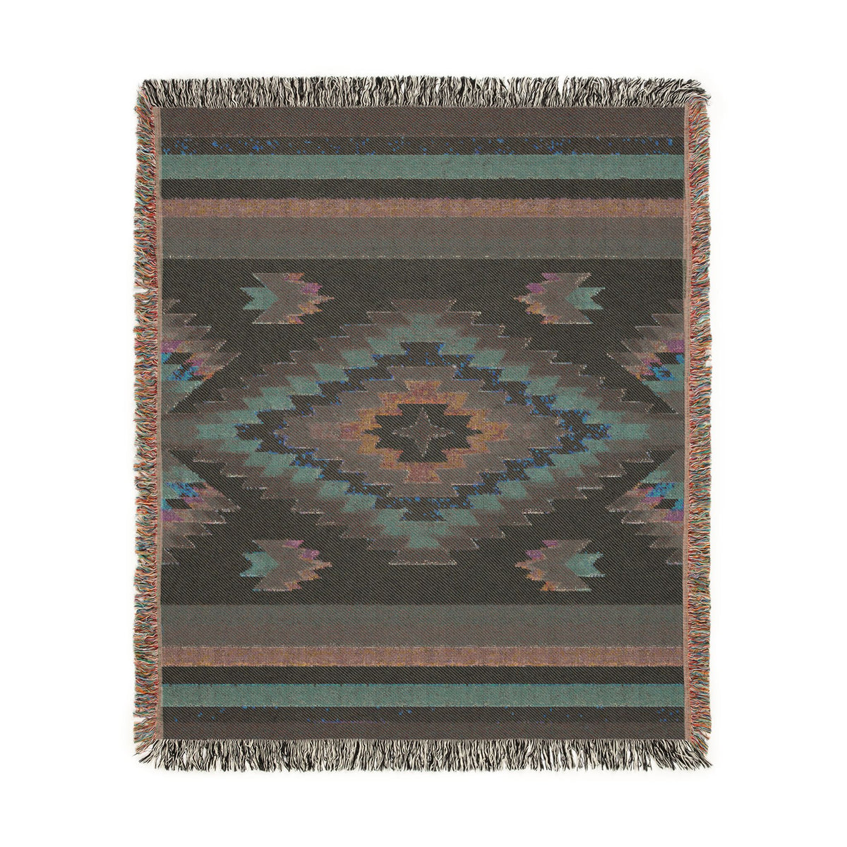 Southwestern Diamond Pattern Woven Blanket | Aztec Navajo Medallion Throw