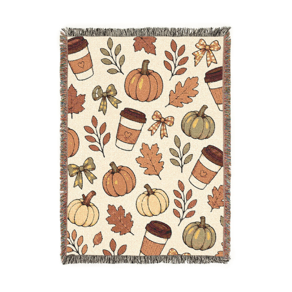 Autumn Pumpkin Pattern Woven Blanket | Fall Leaves, Pumpkin Spice Cups