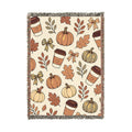 Autumn Pumpkin Pattern Woven Blanket | Fall Leaves, Pumpkin Spice Cups