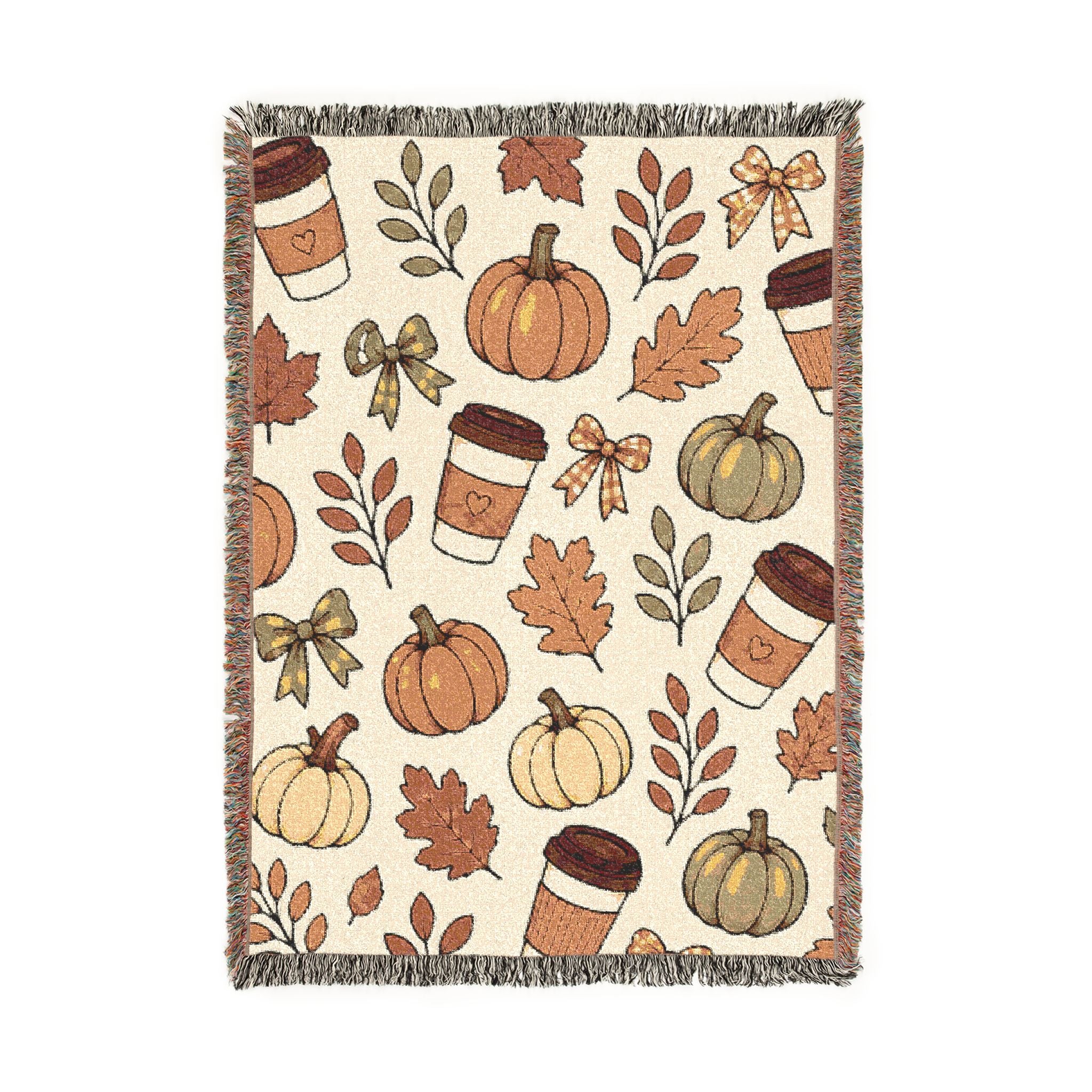 Autumn Pumpkin Pattern Woven Blanket | Fall Leaves, Pumpkin Spice Cups