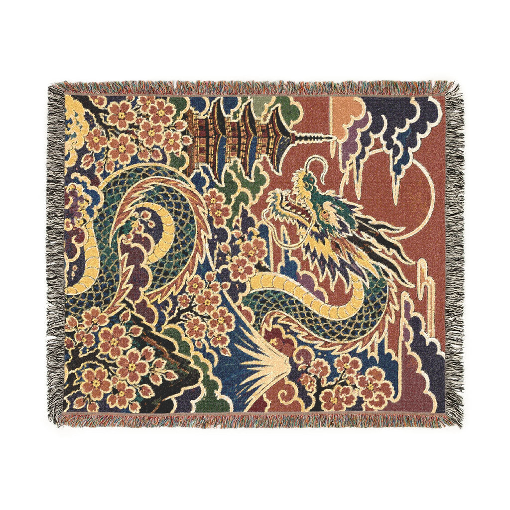 Dragon Tapestry Woven Blanket | Mythical Serpent Pattern Throw