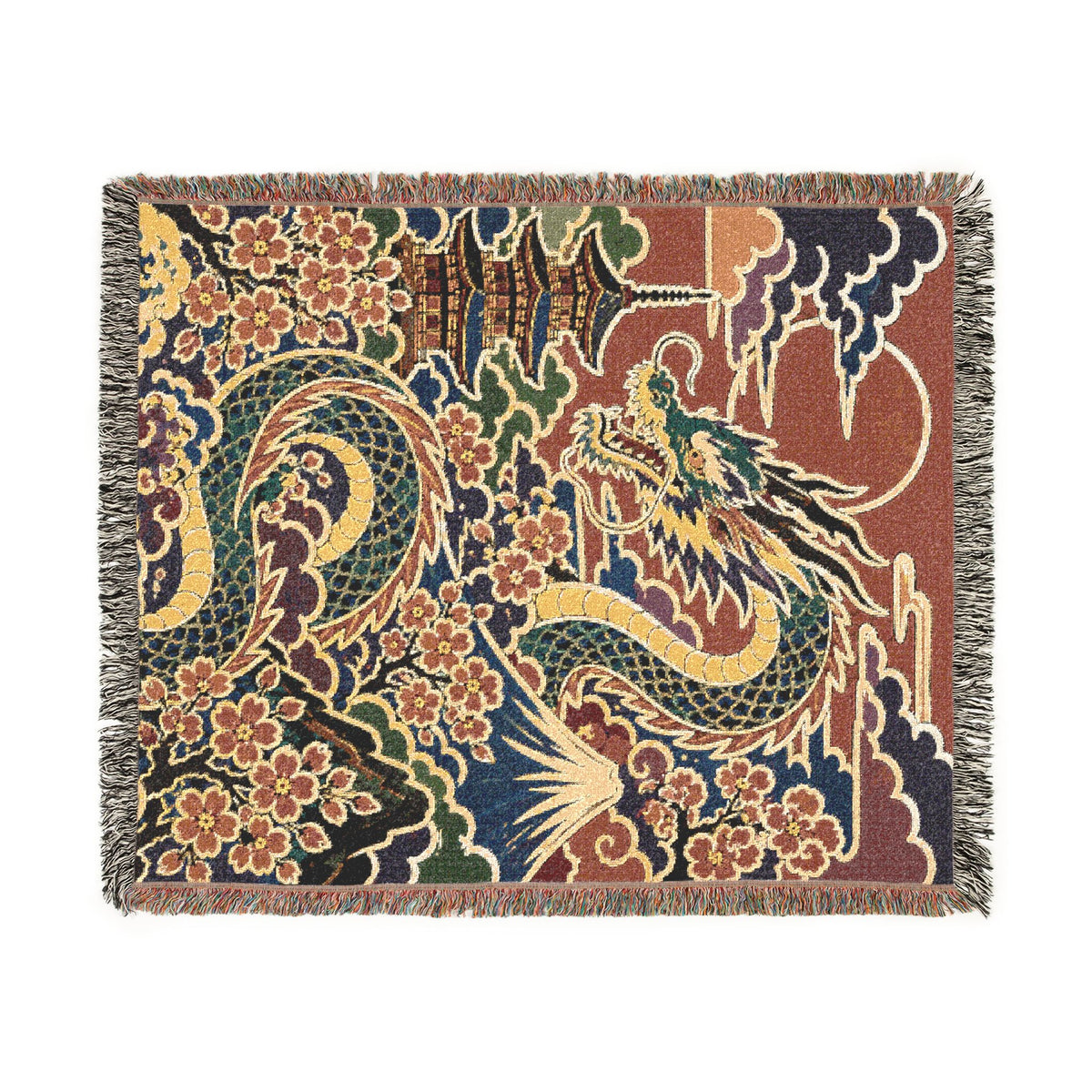 Dragon Tapestry Woven Blanket | Mythical Serpent Pattern Throw