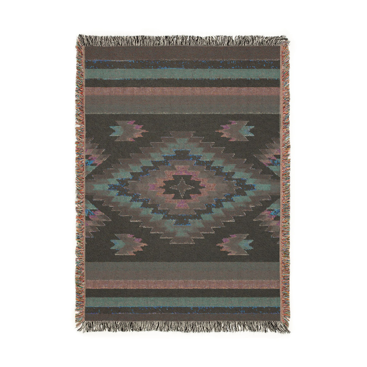 Southwestern Diamond Pattern Woven Blanket | Aztec Navajo Medallion Throw