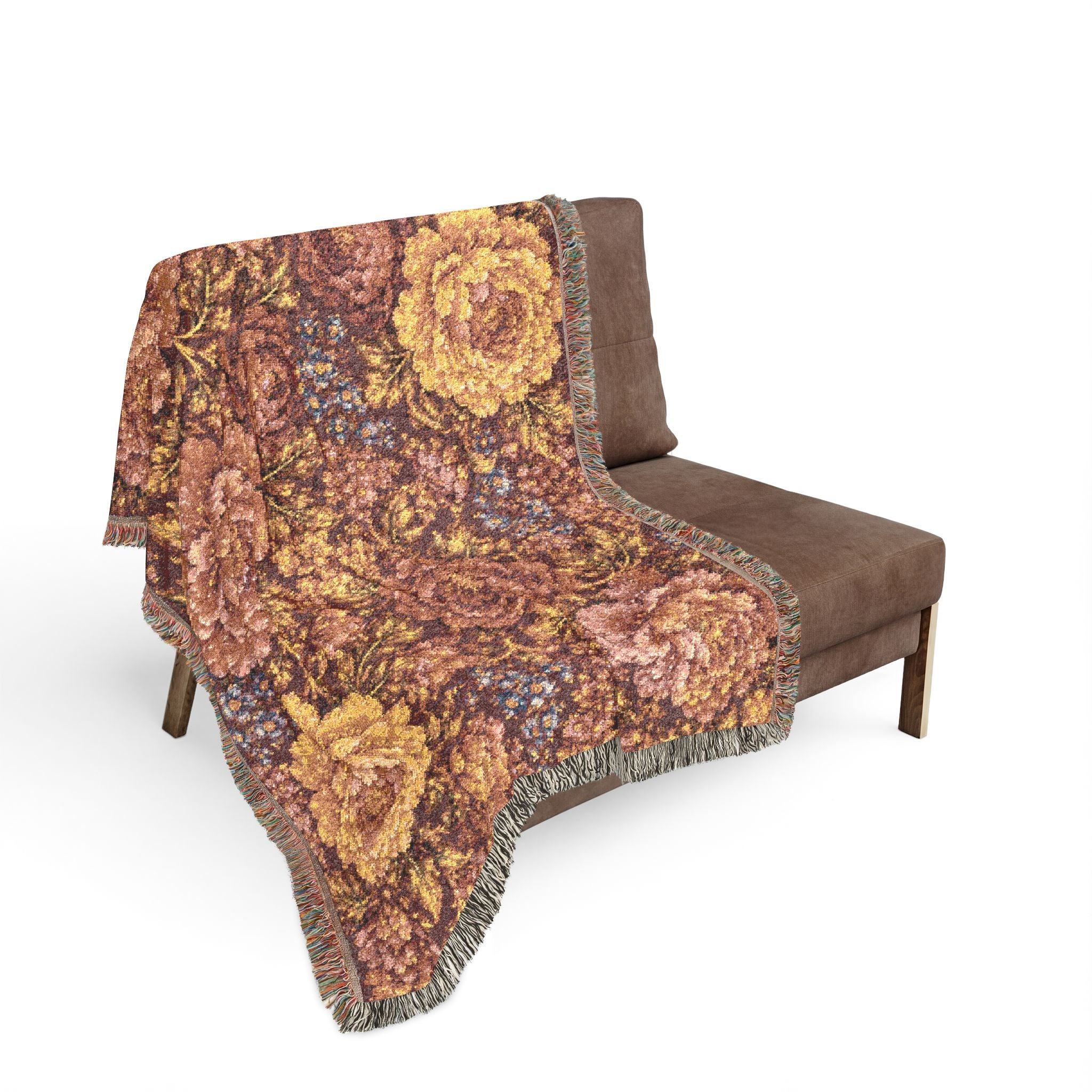 Vintage Mosaic Rose Woven Blanket | Floral Tapestry Throw