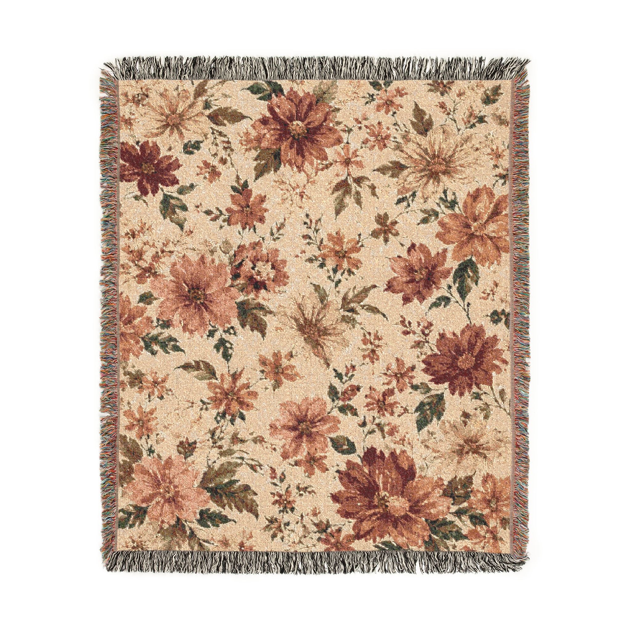 Vintage Floral Woven Blanket | Tapestry Throw, Boho Home Decor