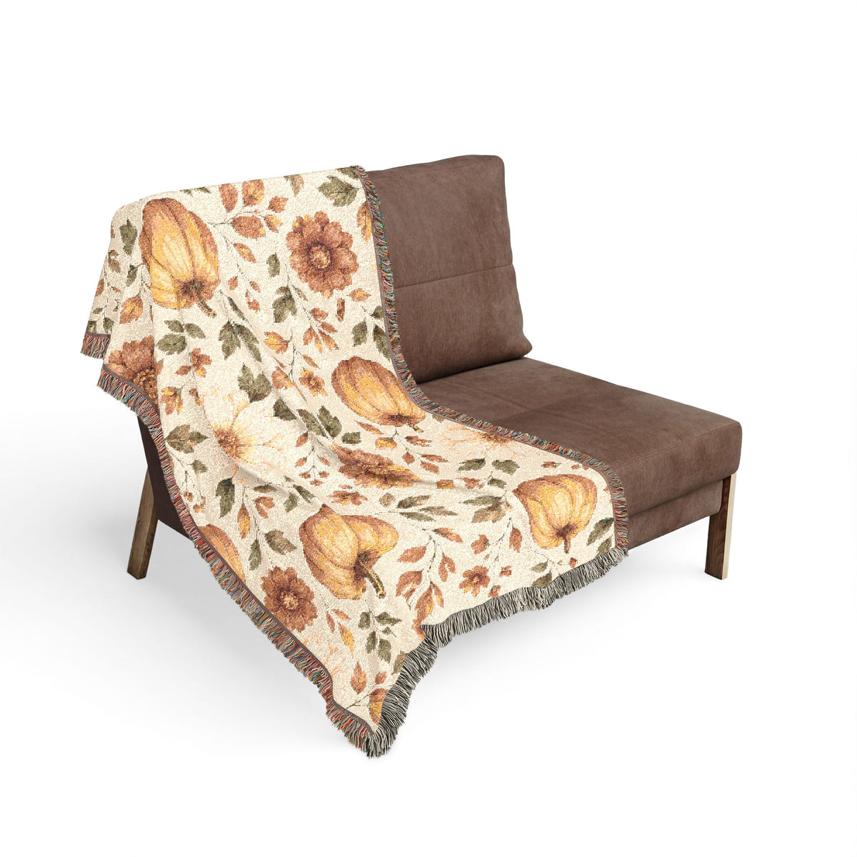 Autumn Pumpkin Floral Woven Blanket | Fall Harvest Throw