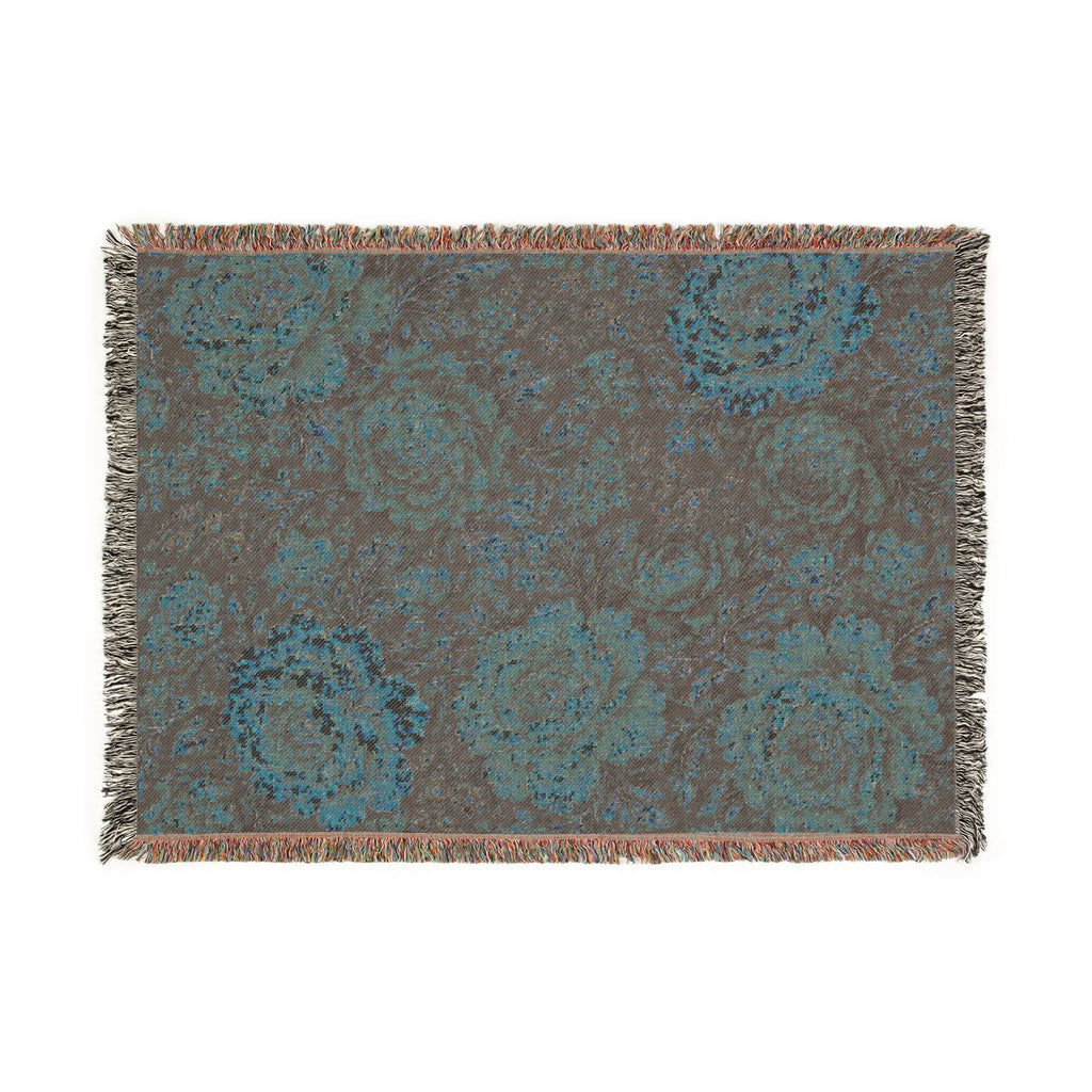 Vintage Mosaic Rose Woven Blanket | Floral Tapestry Throw
