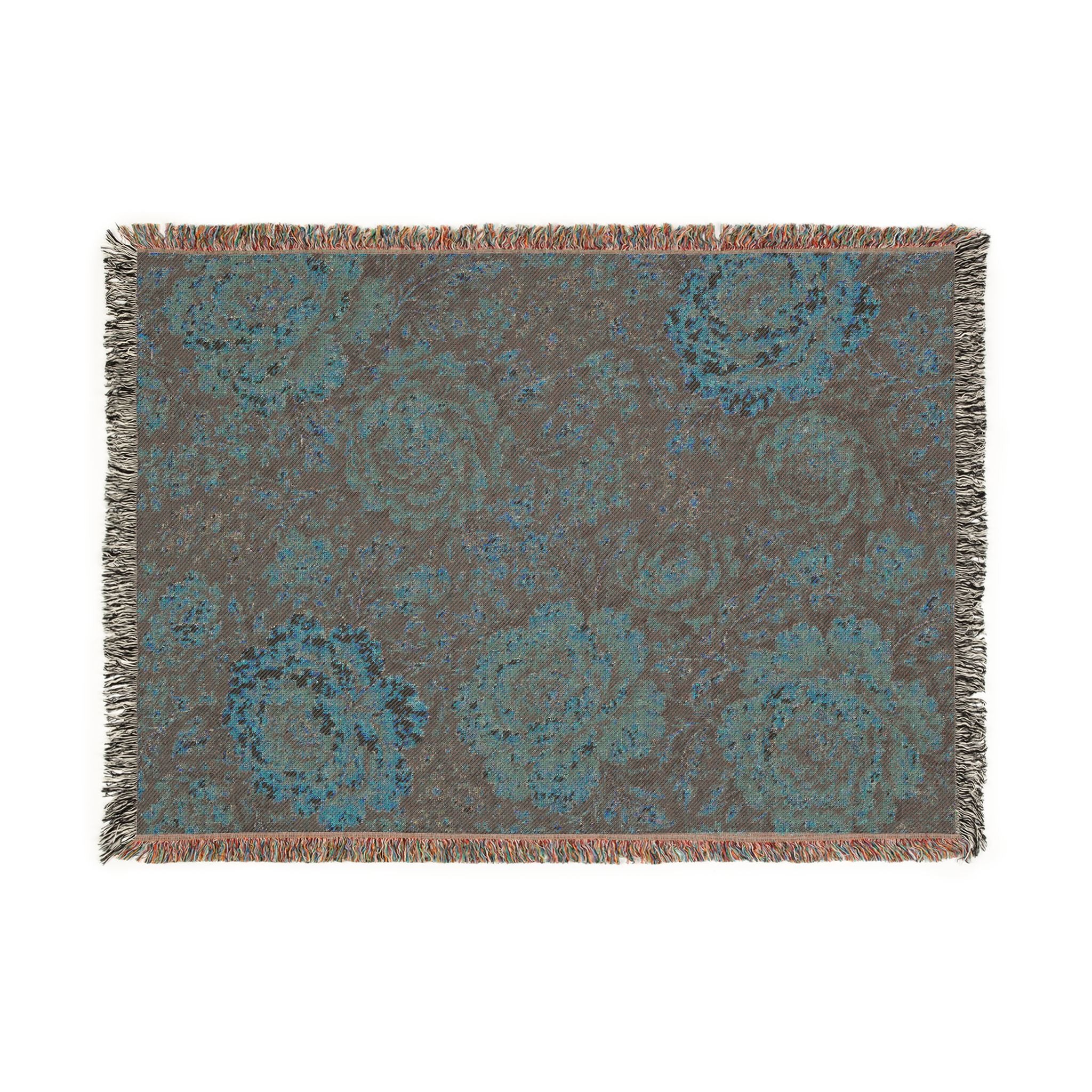 Vintage Mosaic Rose Woven Blanket | Floral Tapestry Throw