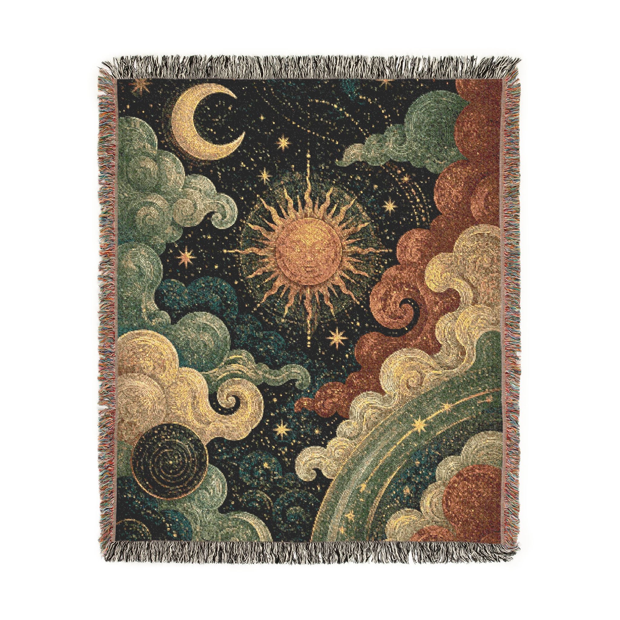 Celestial Sun and Moon Woven Blanket | Tapestry Sky Throw