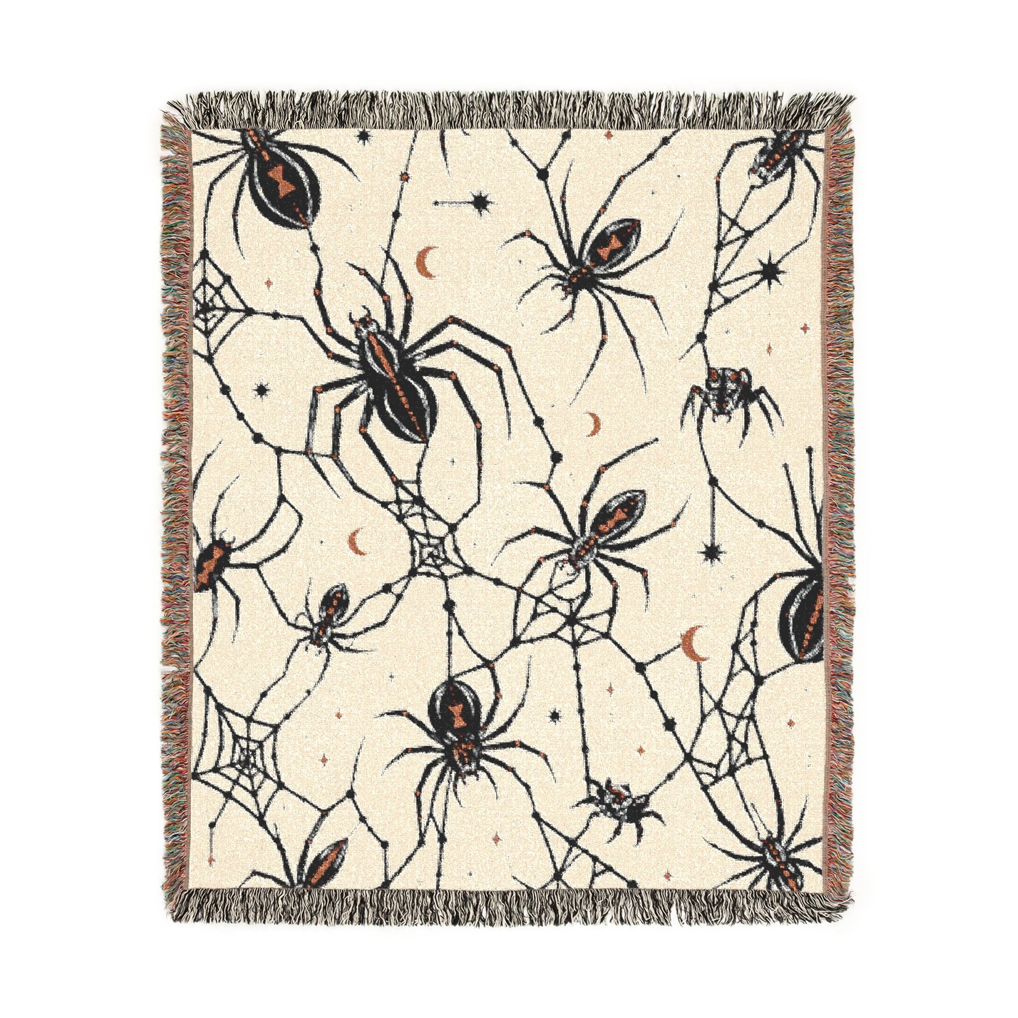 Black Widow Spider Pattern Woven Blanket | Halloween Spooky Arachnid Throw