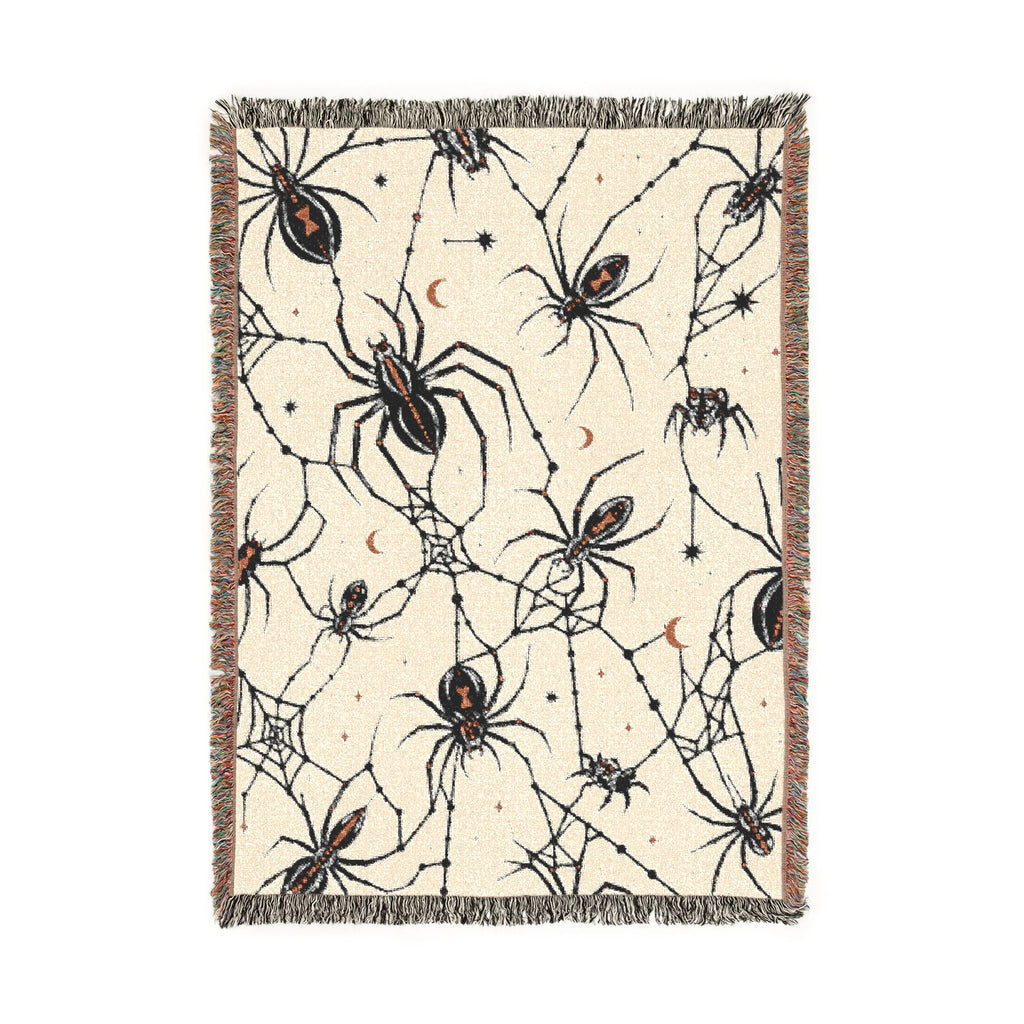 Black Widow Spider Pattern Woven Blanket | Halloween Spooky Arachnid Throw