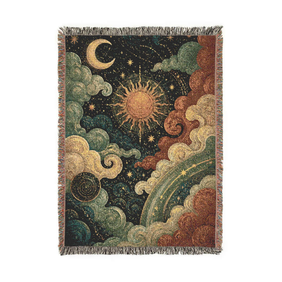 Celestial Sun and Moon Woven Blanket | Tapestry Sky Throw